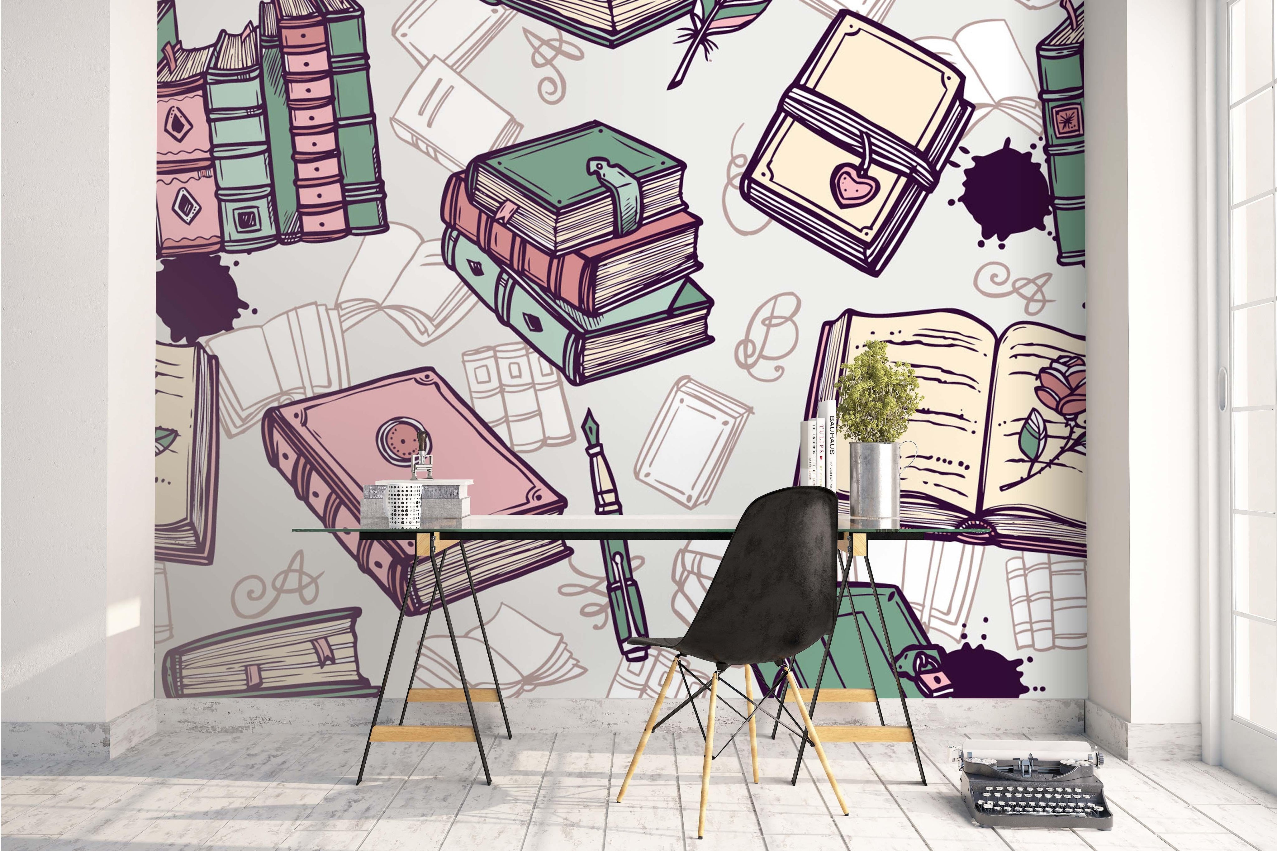 3D Book Sketch Wall Mural Wallpaper 8- Jess Art Decoration