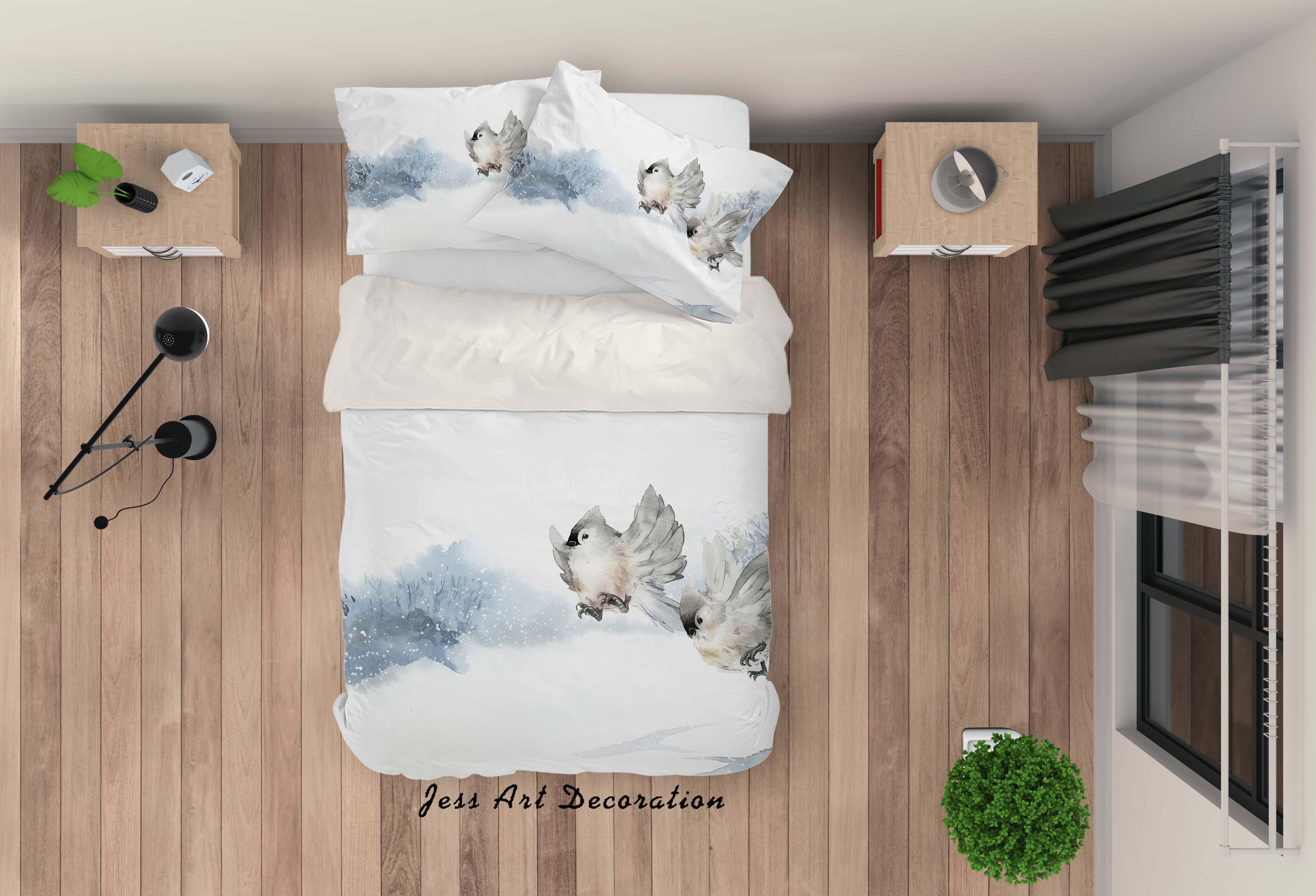 3D Watercolor Bird Quilt Cover Set Bedding Set Pillowcases 77- Jess Art Decoration