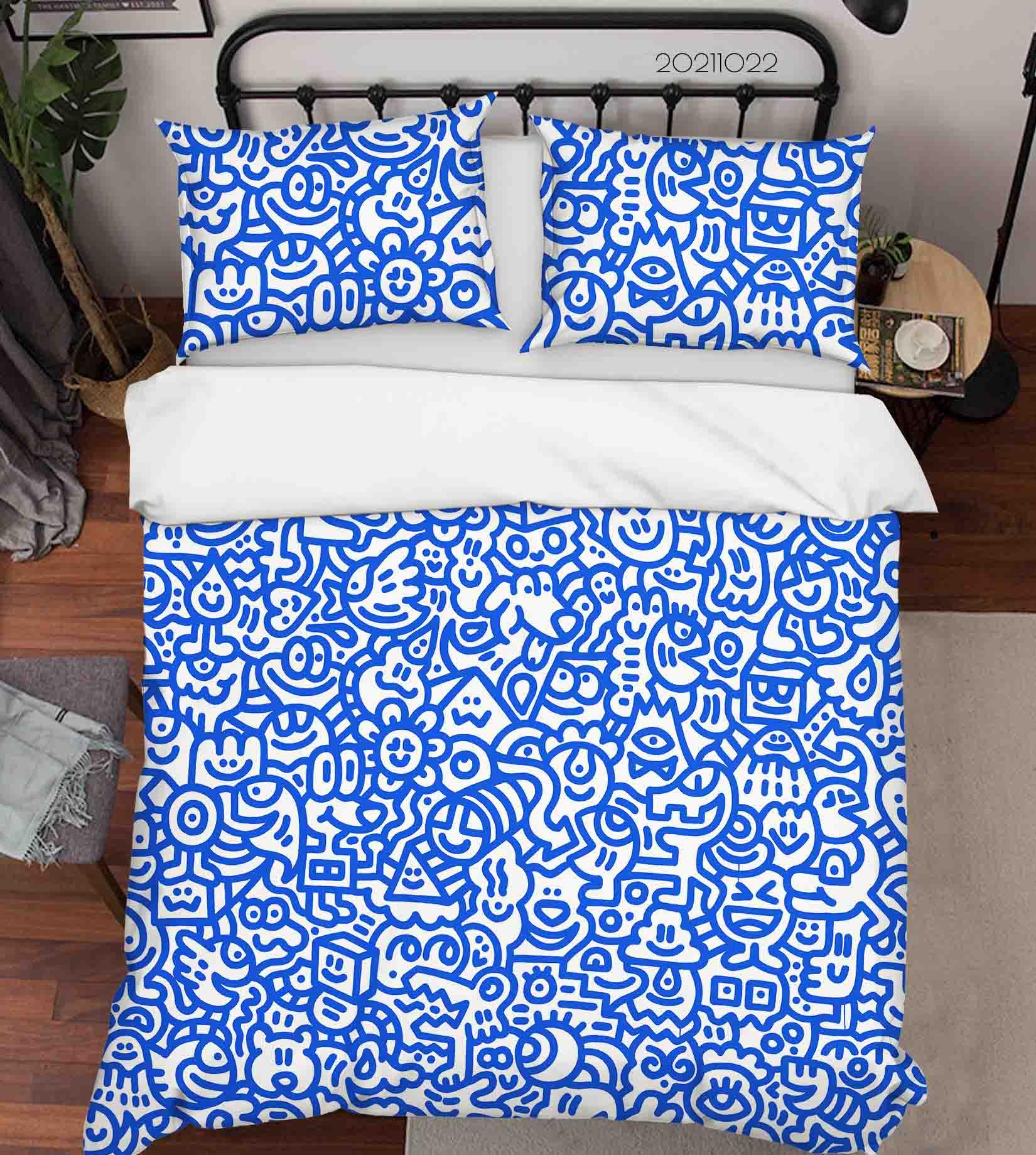 3D Abstract Blue Artistic Graffiti Quilt Cover Set Bedding Set Duvet Cover Pillowcases 6- Jess Art Decoration