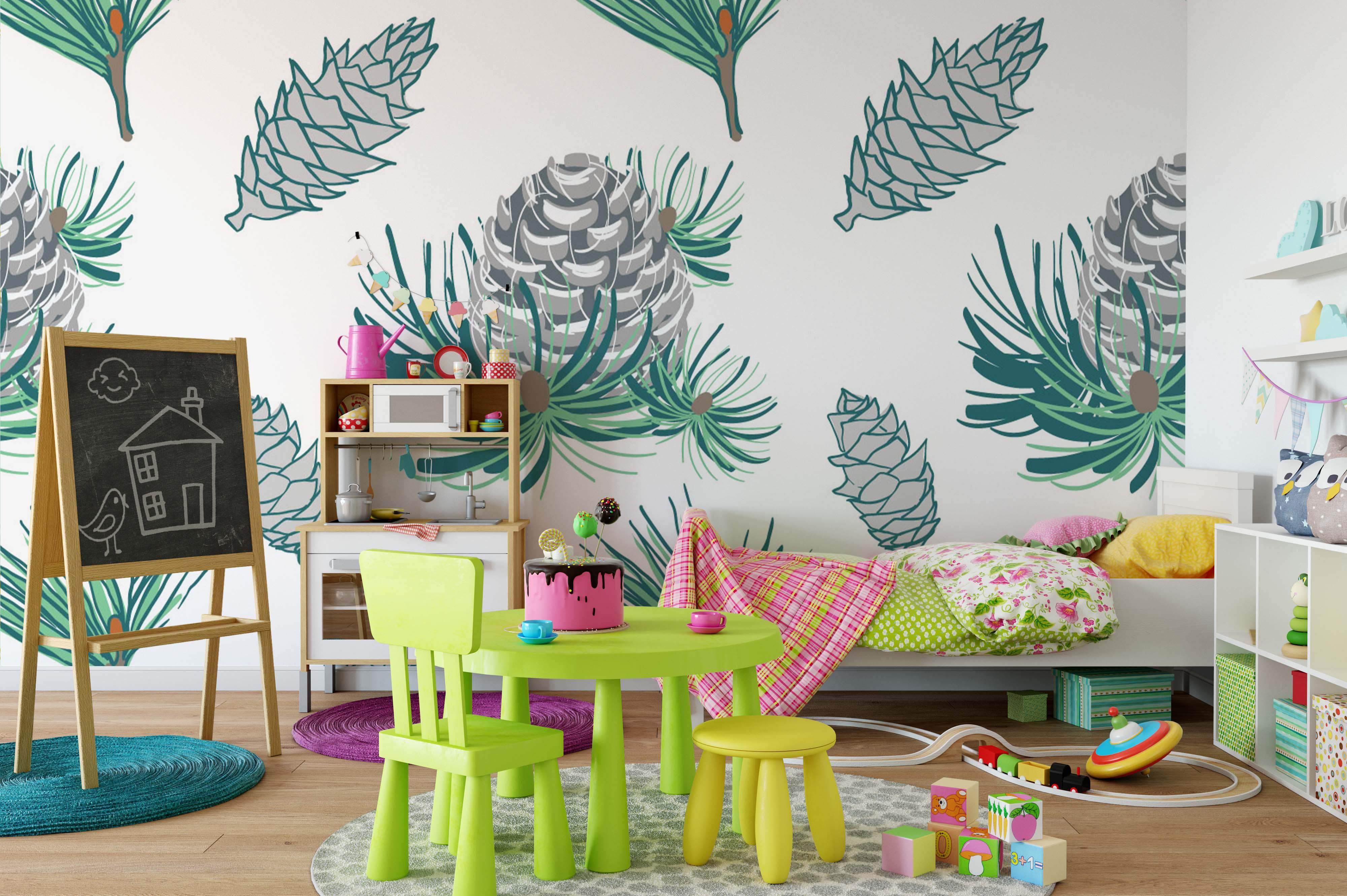 3D Green Leaf Pinecones Wall Mural Wallpaper 73- Jess Art Decoration