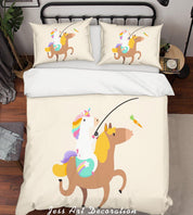 3D Yellow Unicorn Horse Quilt Cover Set Bedding Set Pillowcases 78- Jess Art Decoration