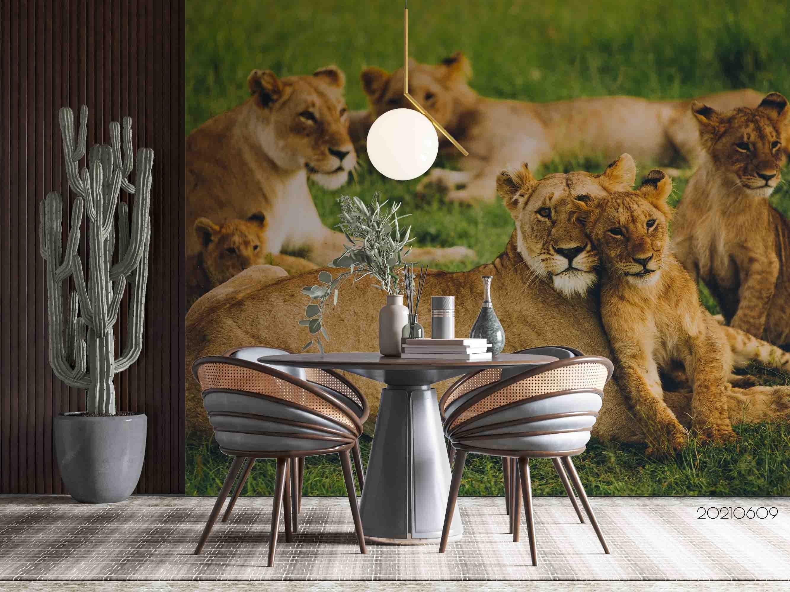 3D  Africa Grassland Lion Wall Mural Wallpaper SWW1691- Jess Art Decoration