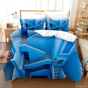 3D Abstract Blue Geometry Building Quilt Cover Set Bedding Set Duvet Cover Pillowcases 331- Jess Art Decoration