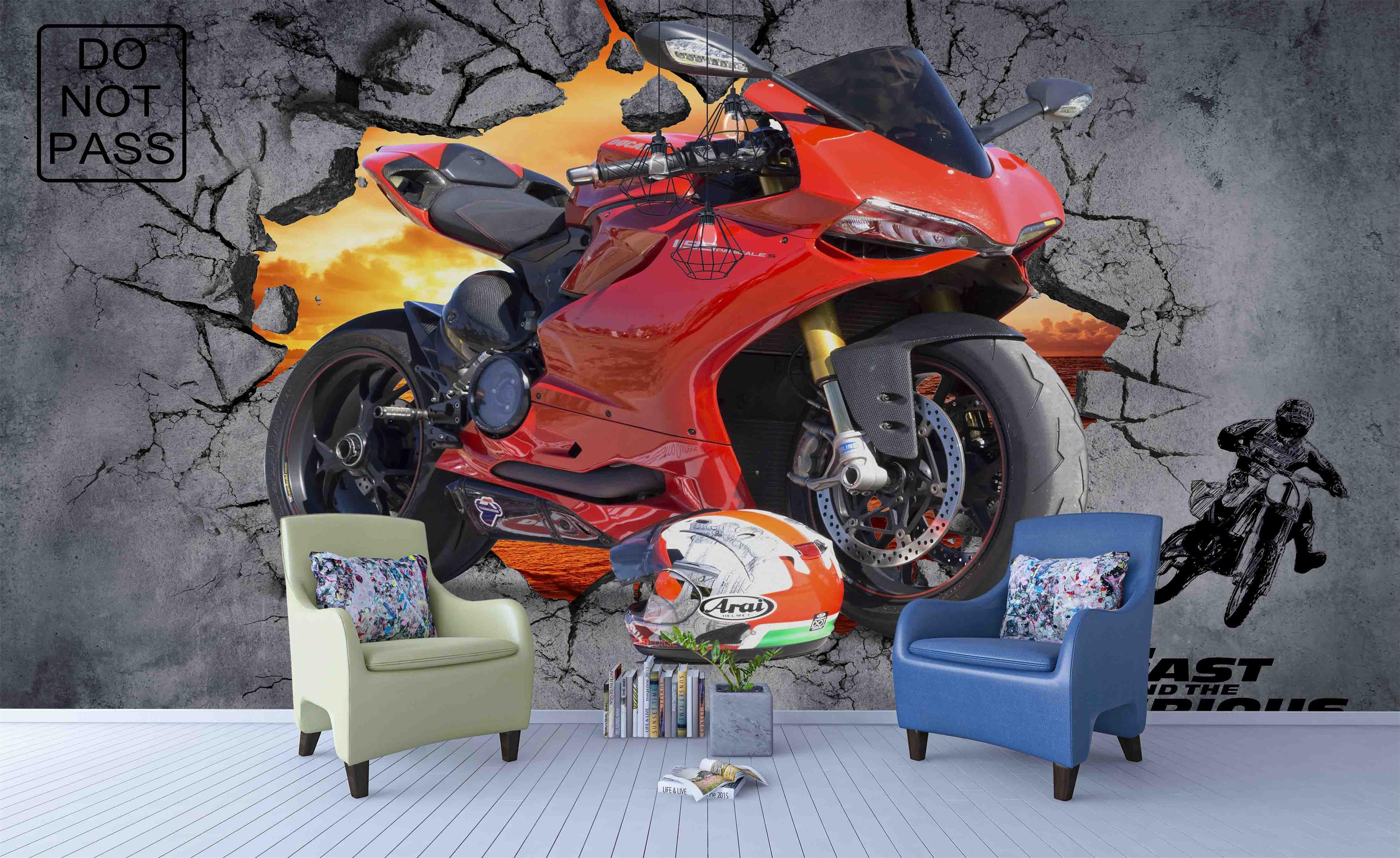 3D Red Off-road Motorcycle Wall Mural Wallpaper 31- Jess Art Decoration