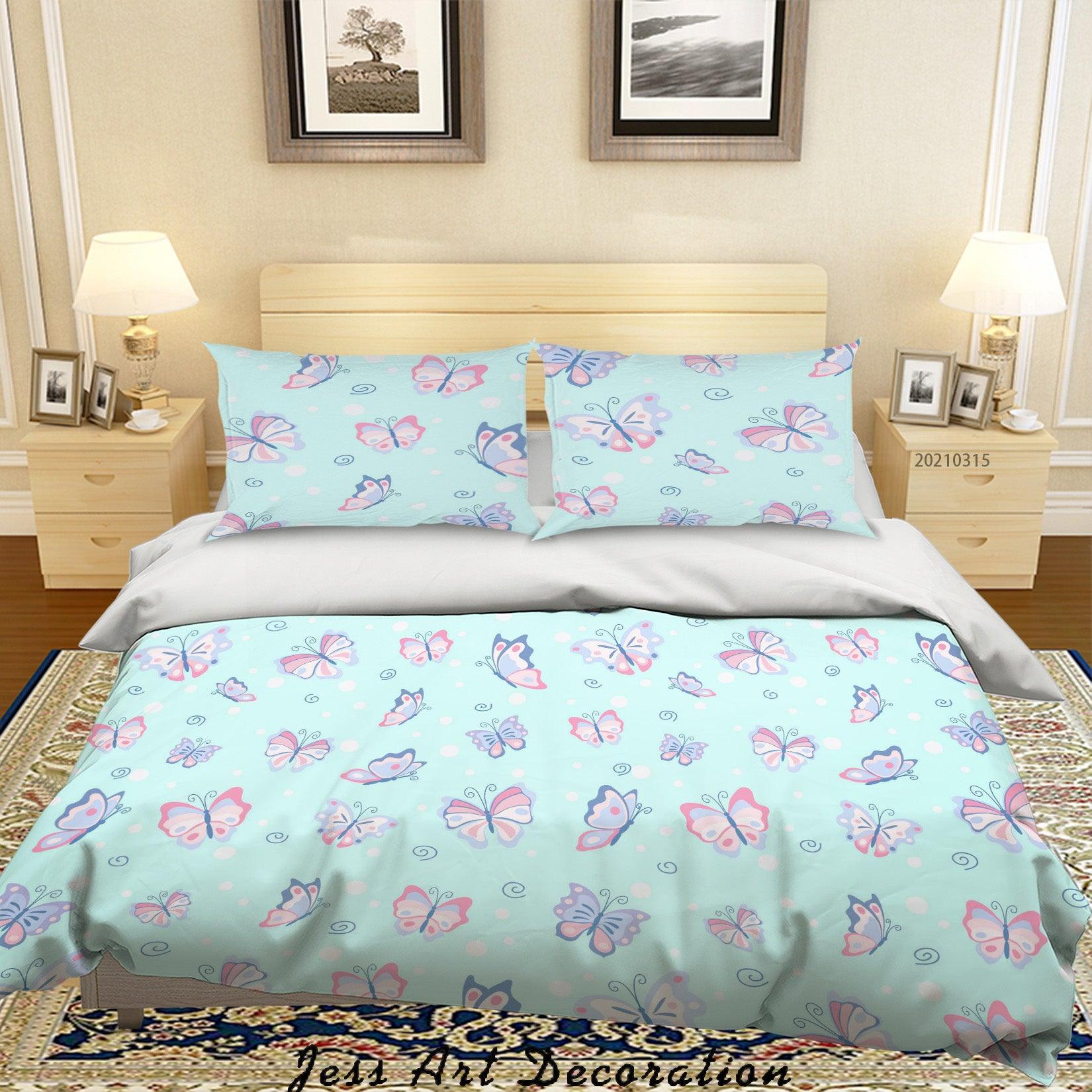 3D Watercolor Blue Butterfly Quilt Cover Set Bedding Set Duvet Cover Pillowcases 48- Jess Art Decoration