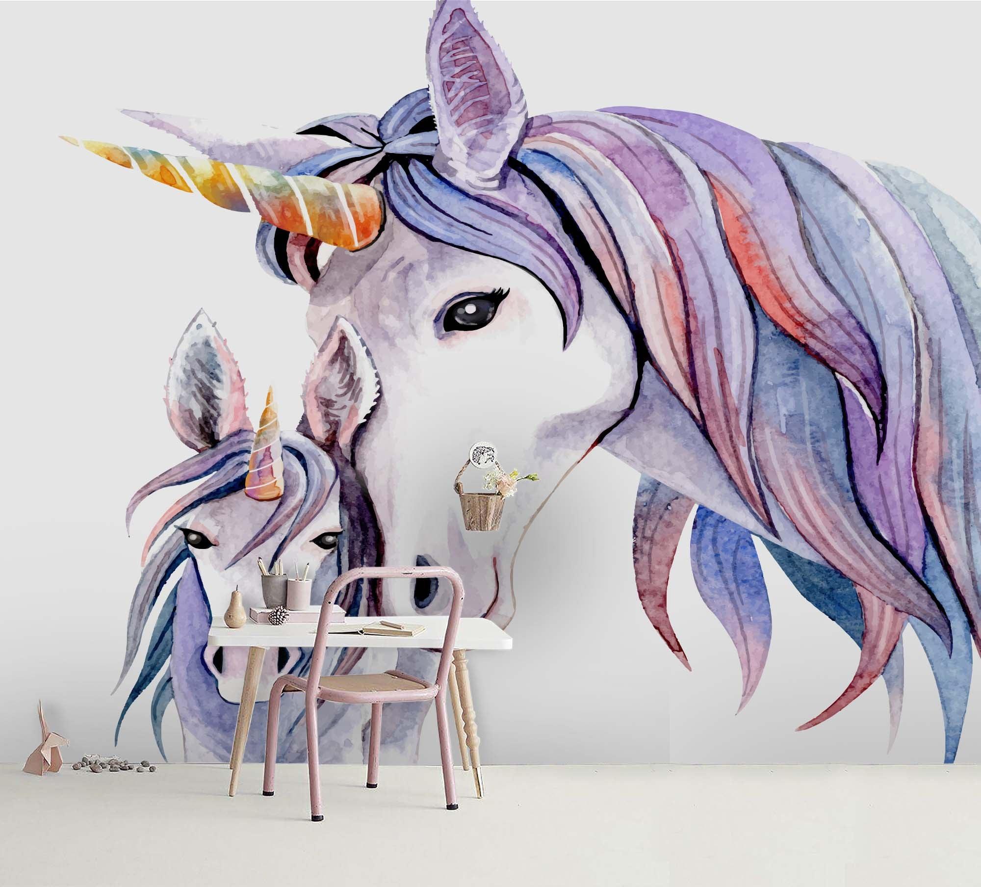 3D Hand Drawn Unicorn Mother Child Wall Mural Wallpaper 29 LQH- Jess Art Decoration