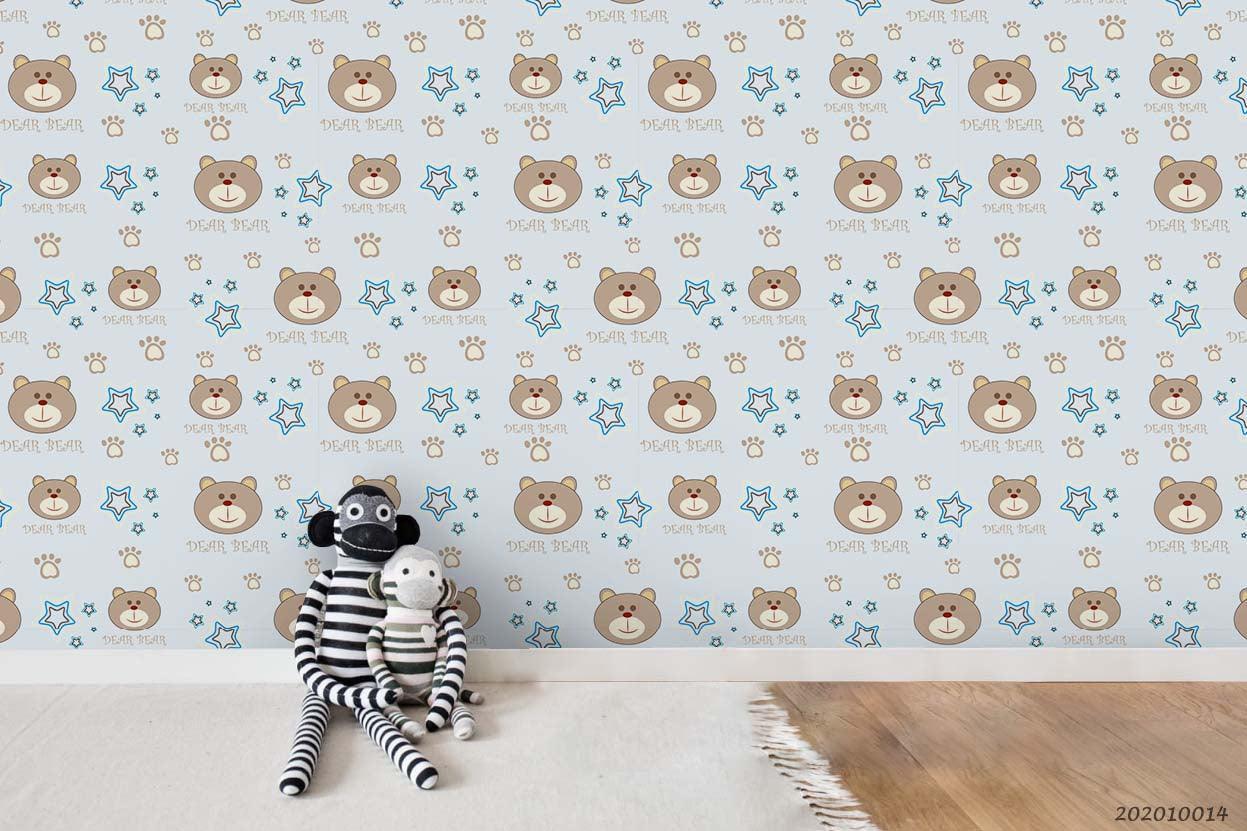 3D Cartoon Cute Animal Bear Star Pattern Wall Mural Wallpaper WJ 5012- Jess Art Decoration