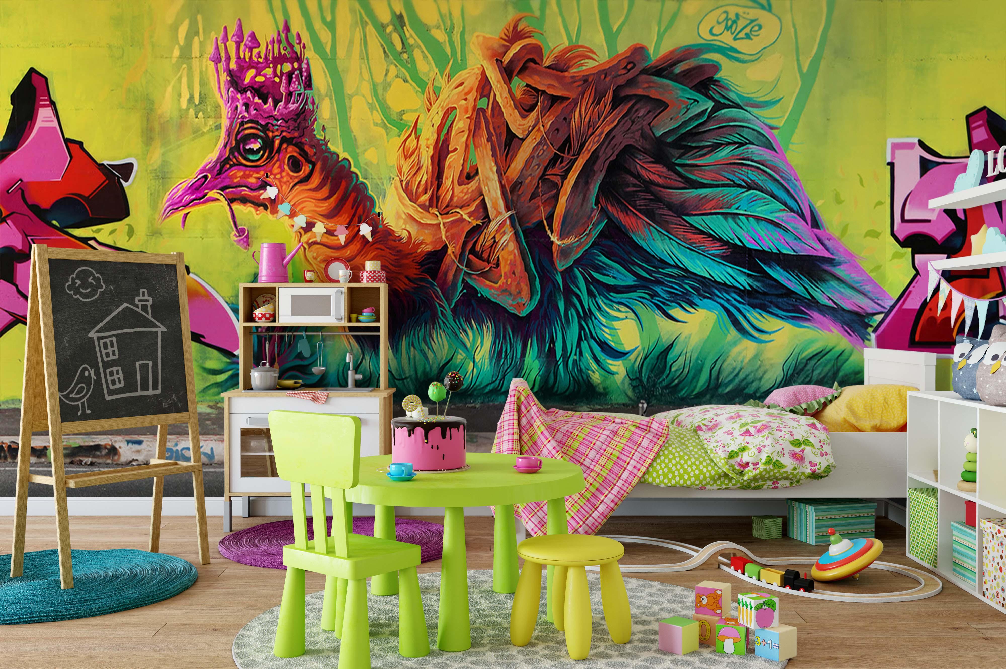 3D Abstract Colorful Ostrich Graffiti Wall Mural Wallpaper 294- Jess Art Decoration