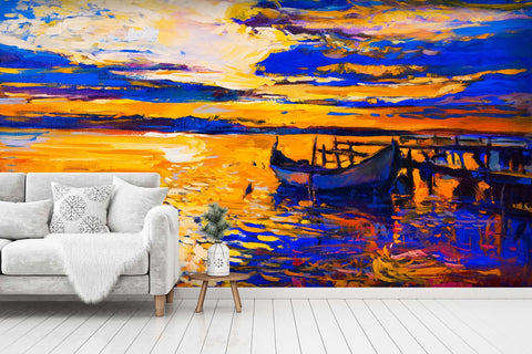 3D Boat Wooden Trestle Oil Painting Wall Mural Wallpaper SF18- Jess Art Decoration