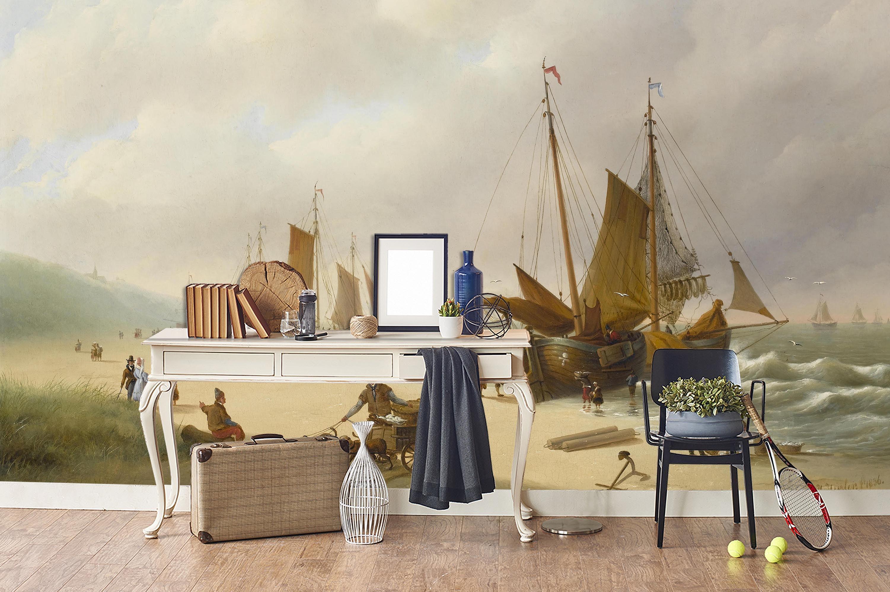 3D beach wooden boat oil painting wall mural wallpaper 83- Jess Art Decoration