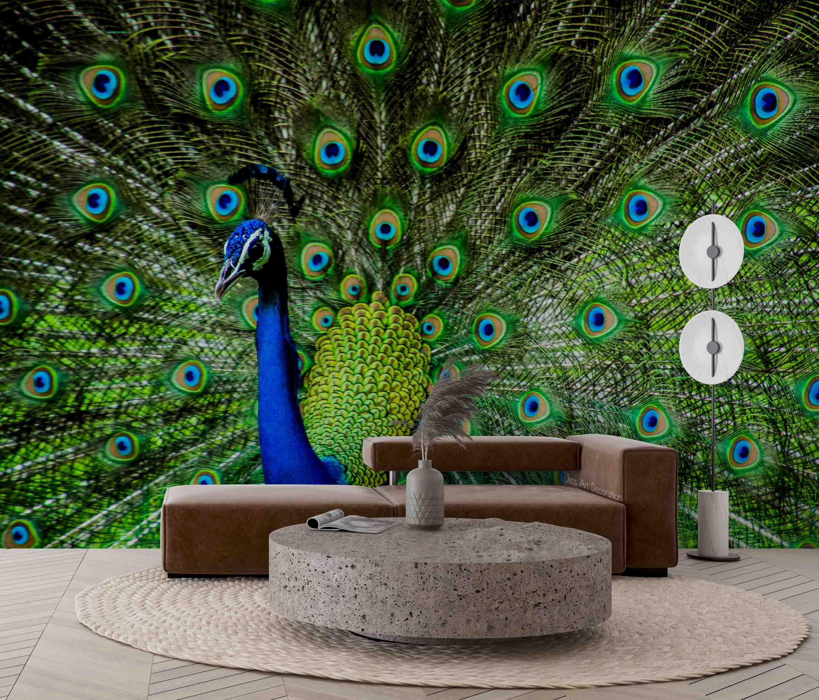 3D Peacock Open Screen Feather Wall Mural Wallpaper GD 2675- Jess Art Decoration