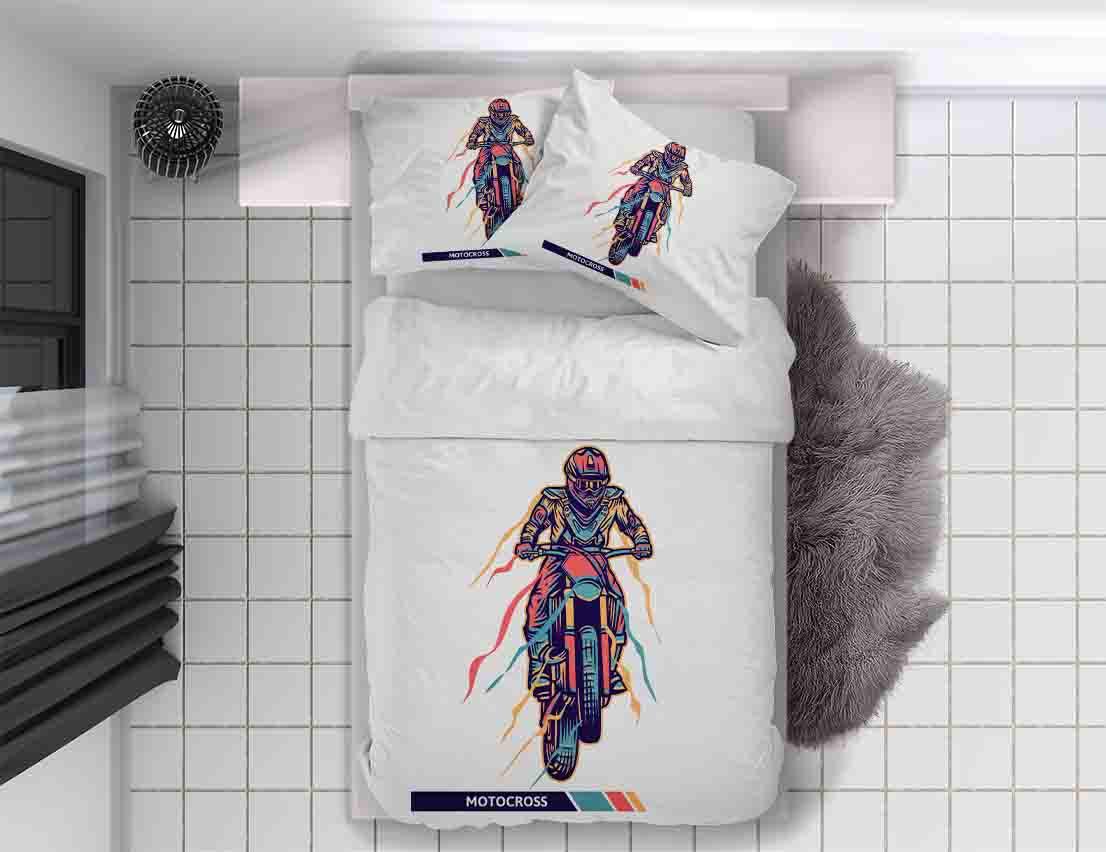 3D Abstract Color Motorcycle Quilt Cover Set Bedding Set Pillowcases LQH A014- Jess Art Decoration