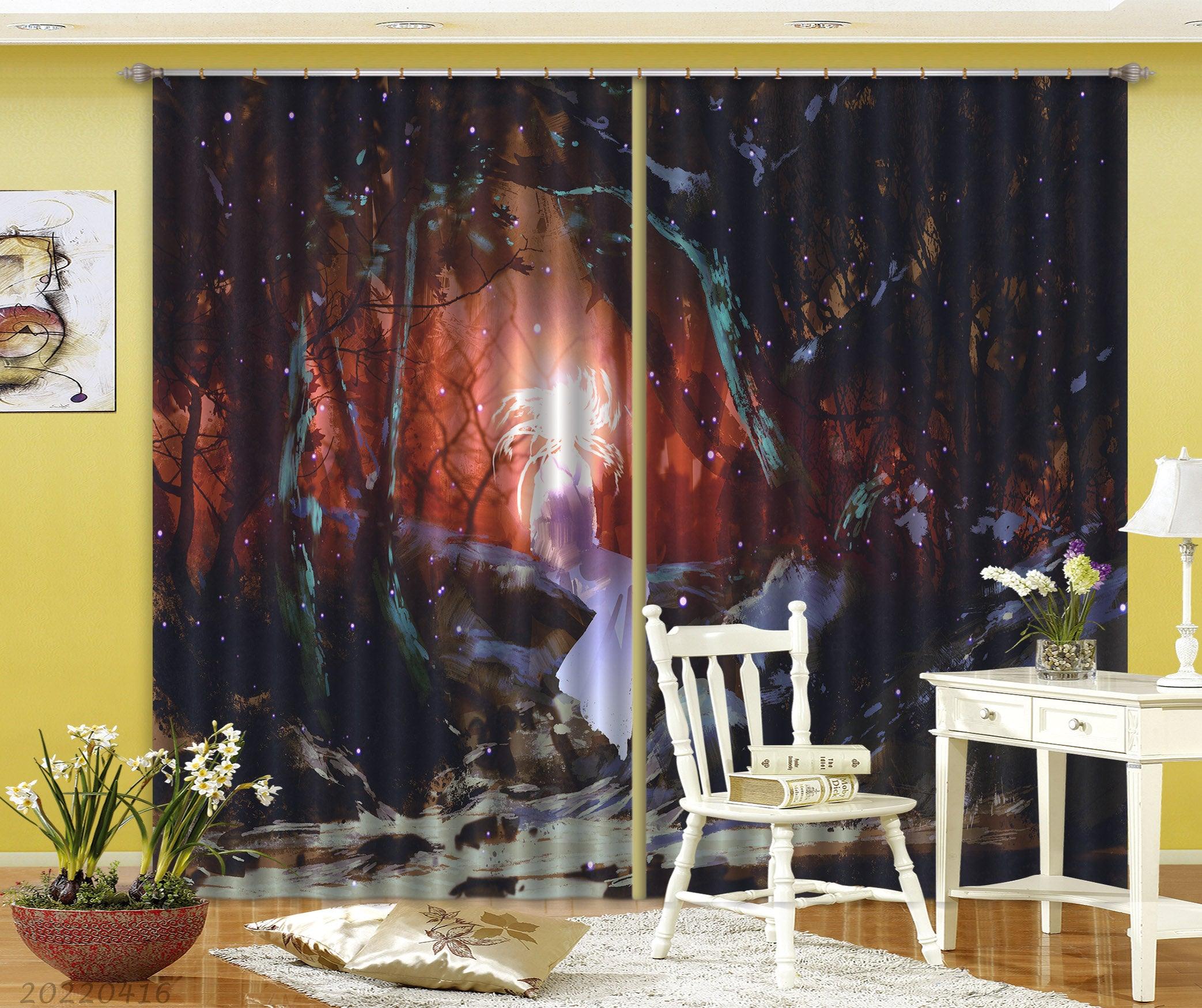 3D Magic Forest Woman Dark Forest Illustration Painting Curtains and Drapes GD 4614- Jess Art Decoration