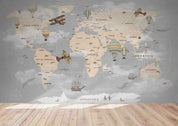 3D Gray World Map Airplane Kids Wall Mural Wallpaper LQH 734- Jess Art Decoration