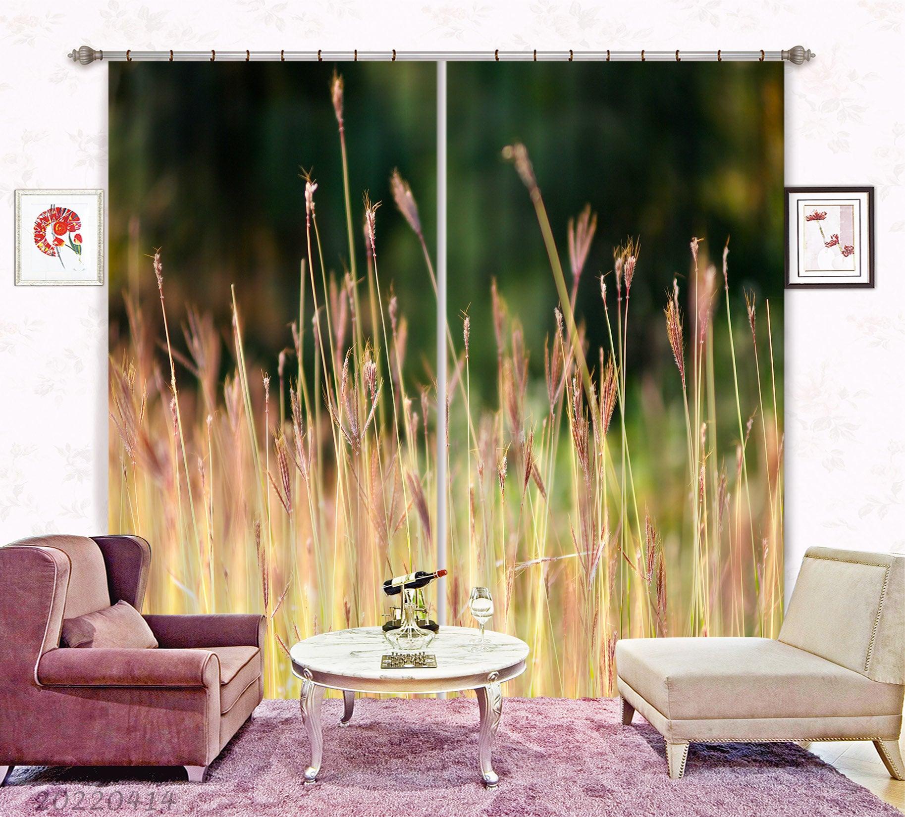 3D Nature Grass Plant Golden Meadow Curtains and Drapes GD 4076- Jess Art Decoration