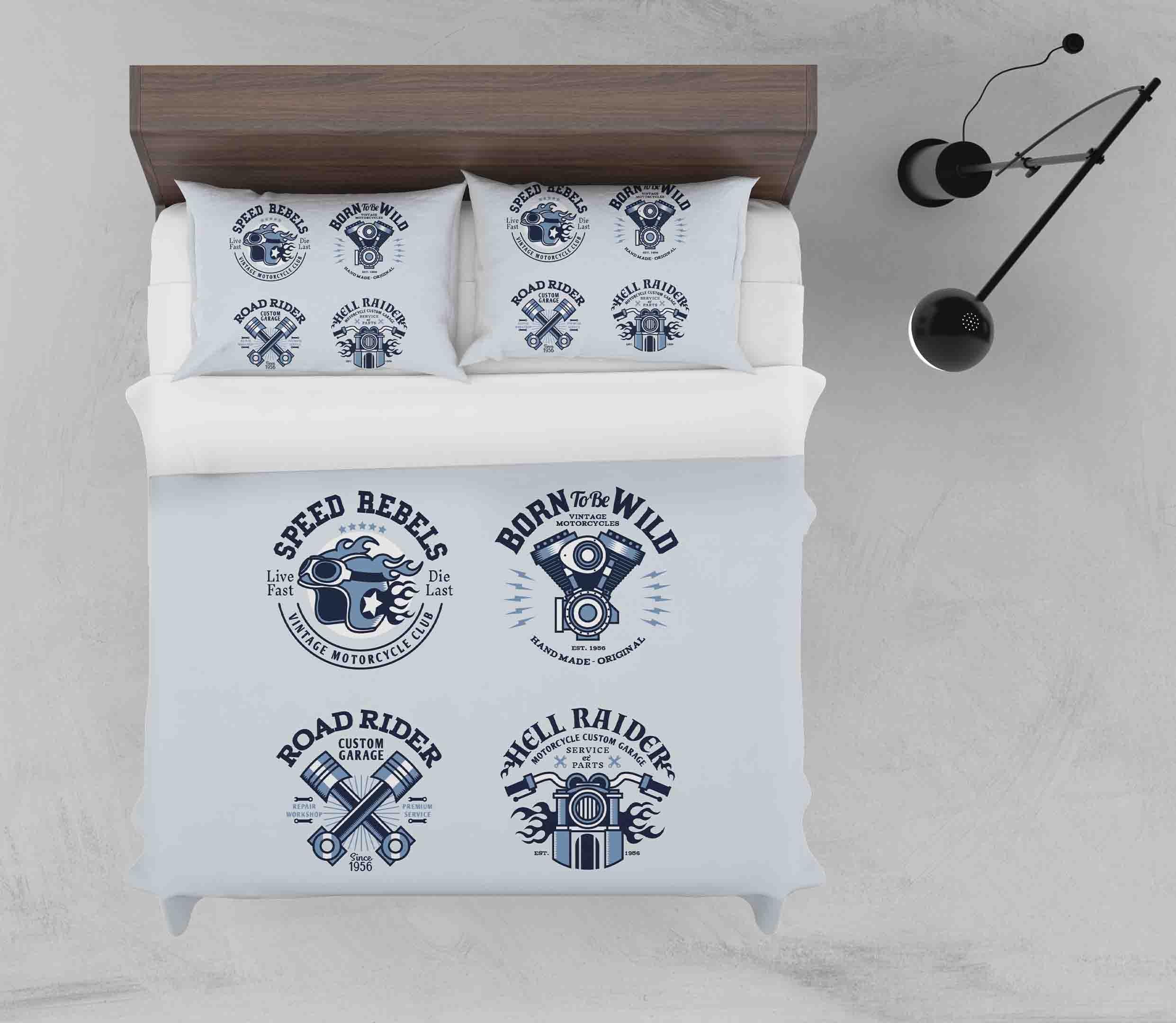 3D Vintage Motorcycle Logo Collection Quilt Cover Set Bedding Set Pillowcases LQH A062- Jess Art Decoration
