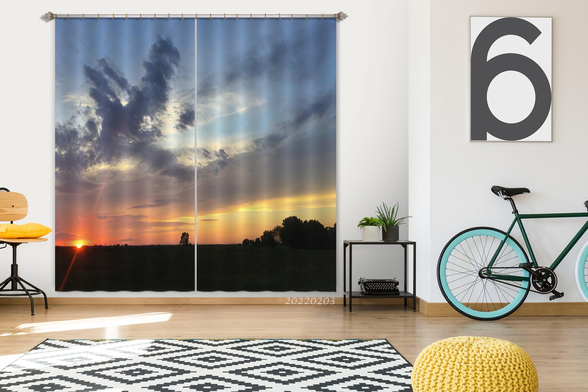 3D Countryside Tree Sunrise Scenery Curtains and Drapes GD 1167- Jess Art Decoration