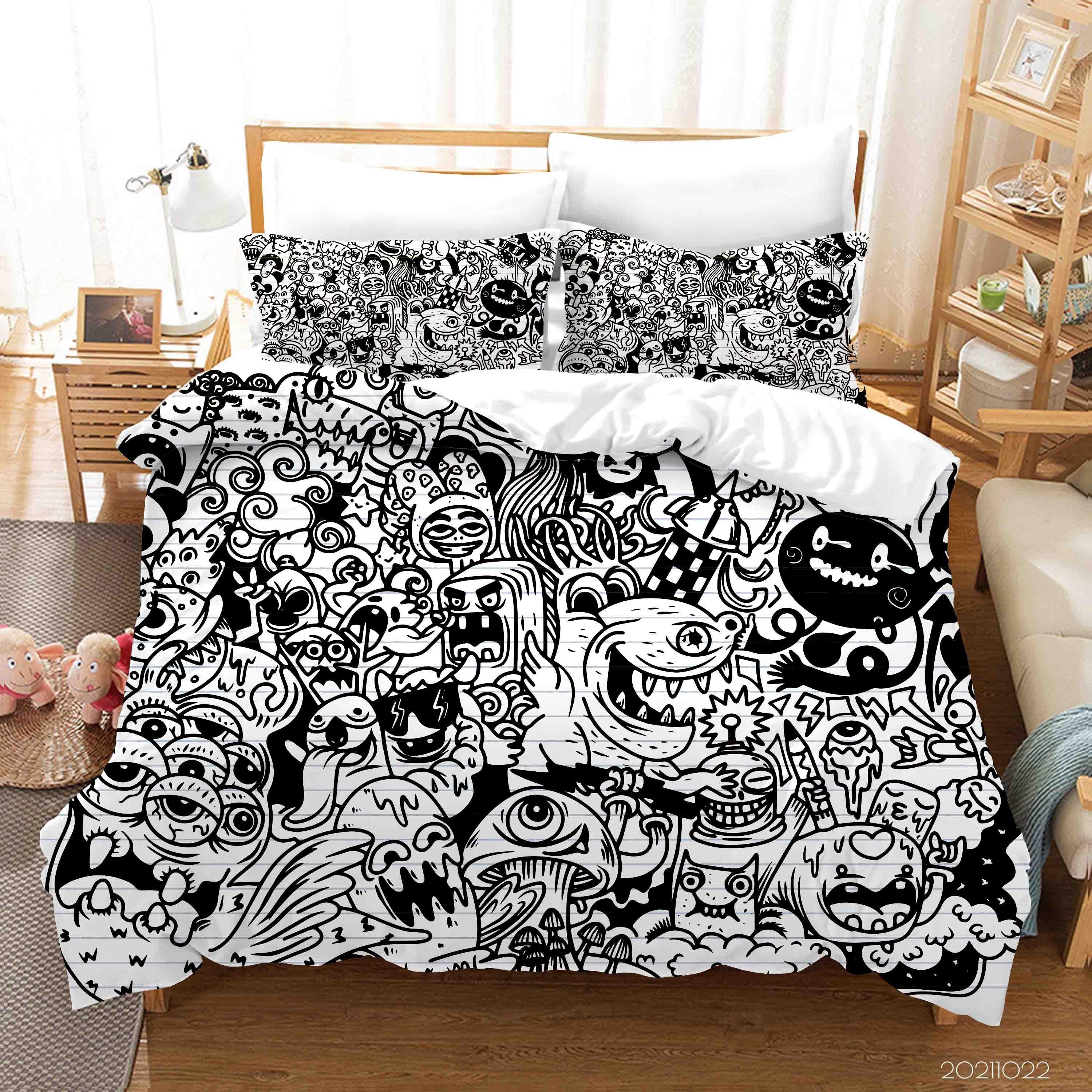 3D Abstract Gray Monster Graffiti Quilt Cover Set Bedding Set Duvet Cover Pillowcases 24- Jess Art Decoration