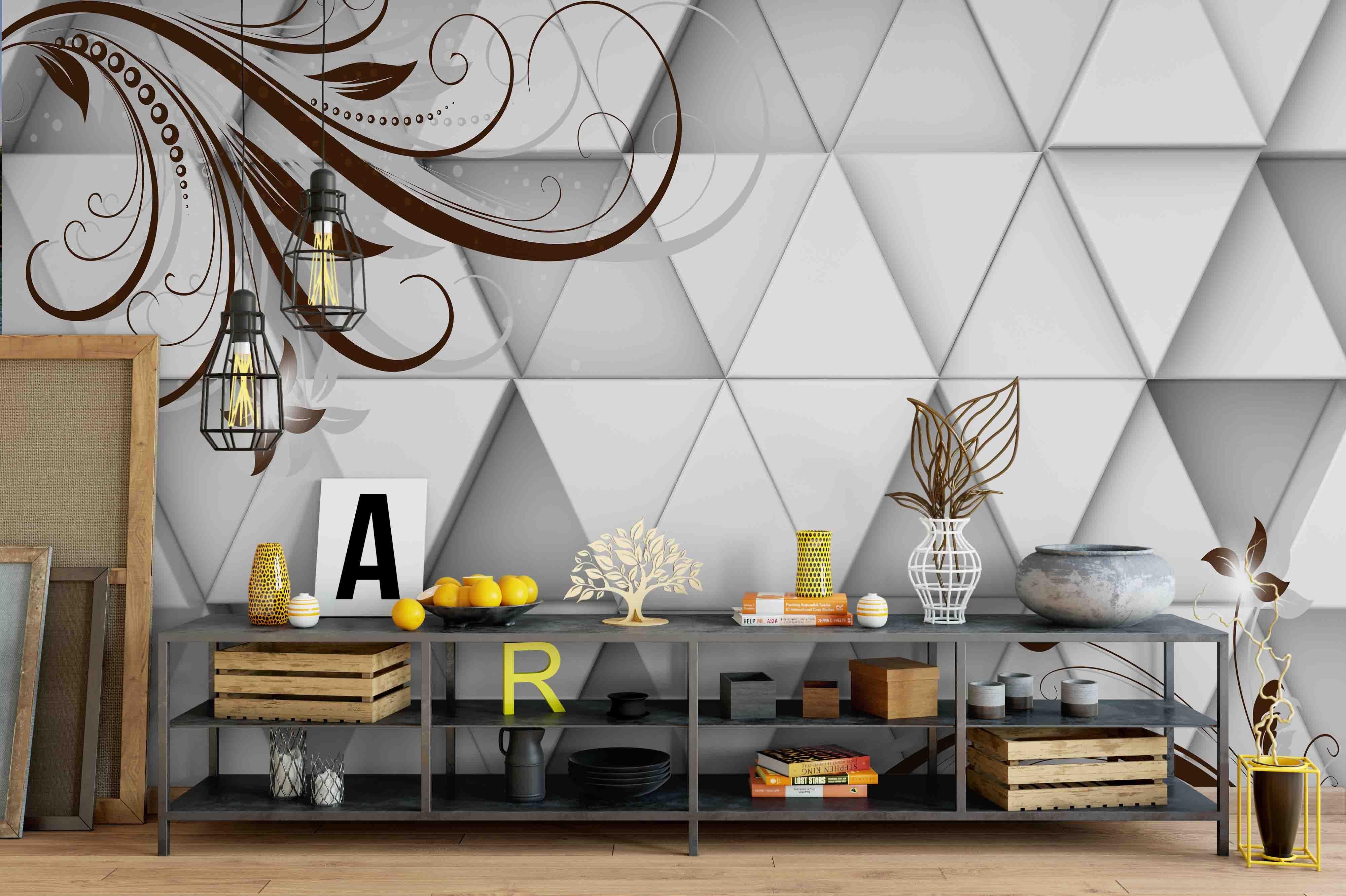 3D Emboss Floral Triangle Wall Mural Wallpaper 89- Jess Art Decoration