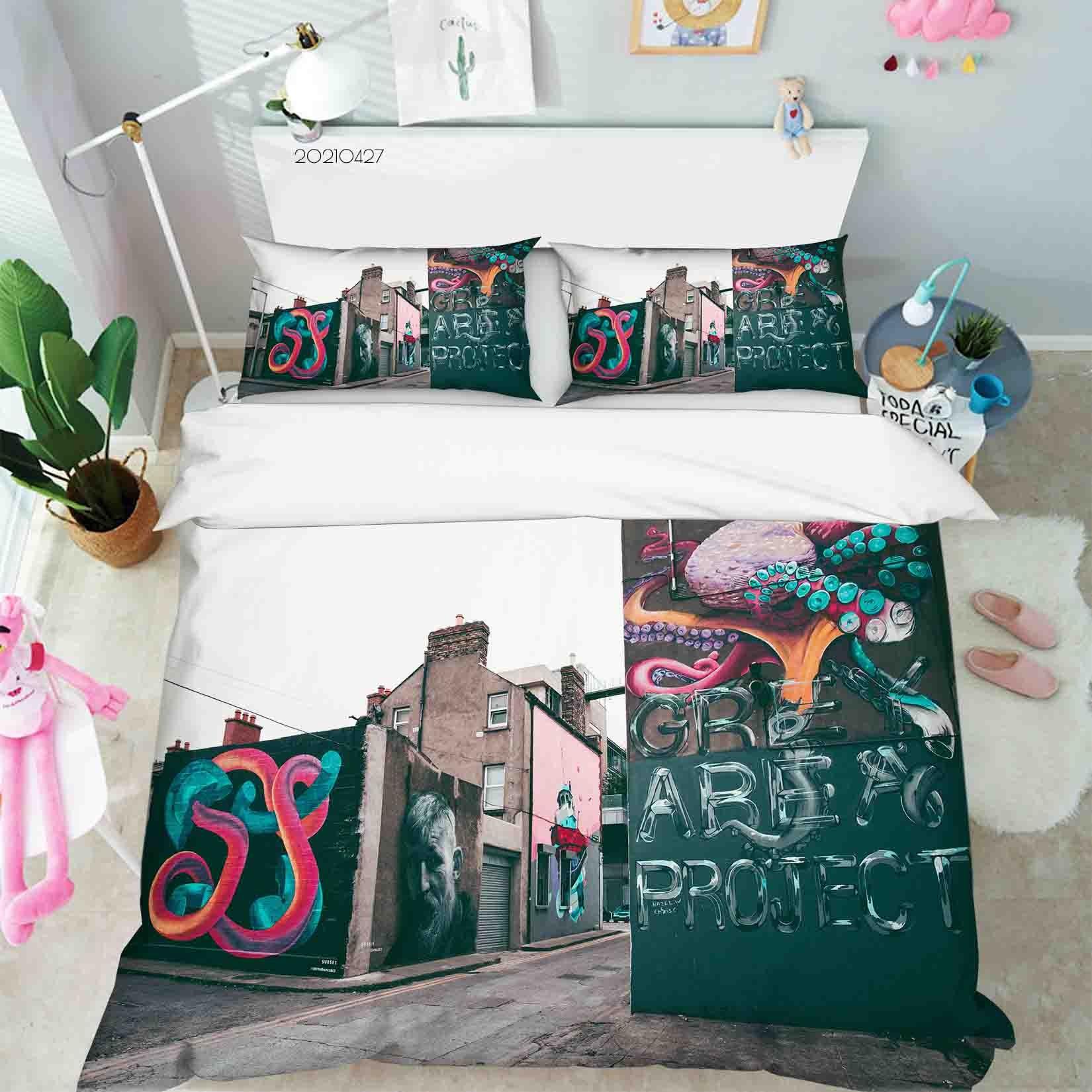 3D Abstract Art Street Graffiti Quilt Cover Set Bedding Set Duvet Cover Pillowcases 98- Jess Art Decoration