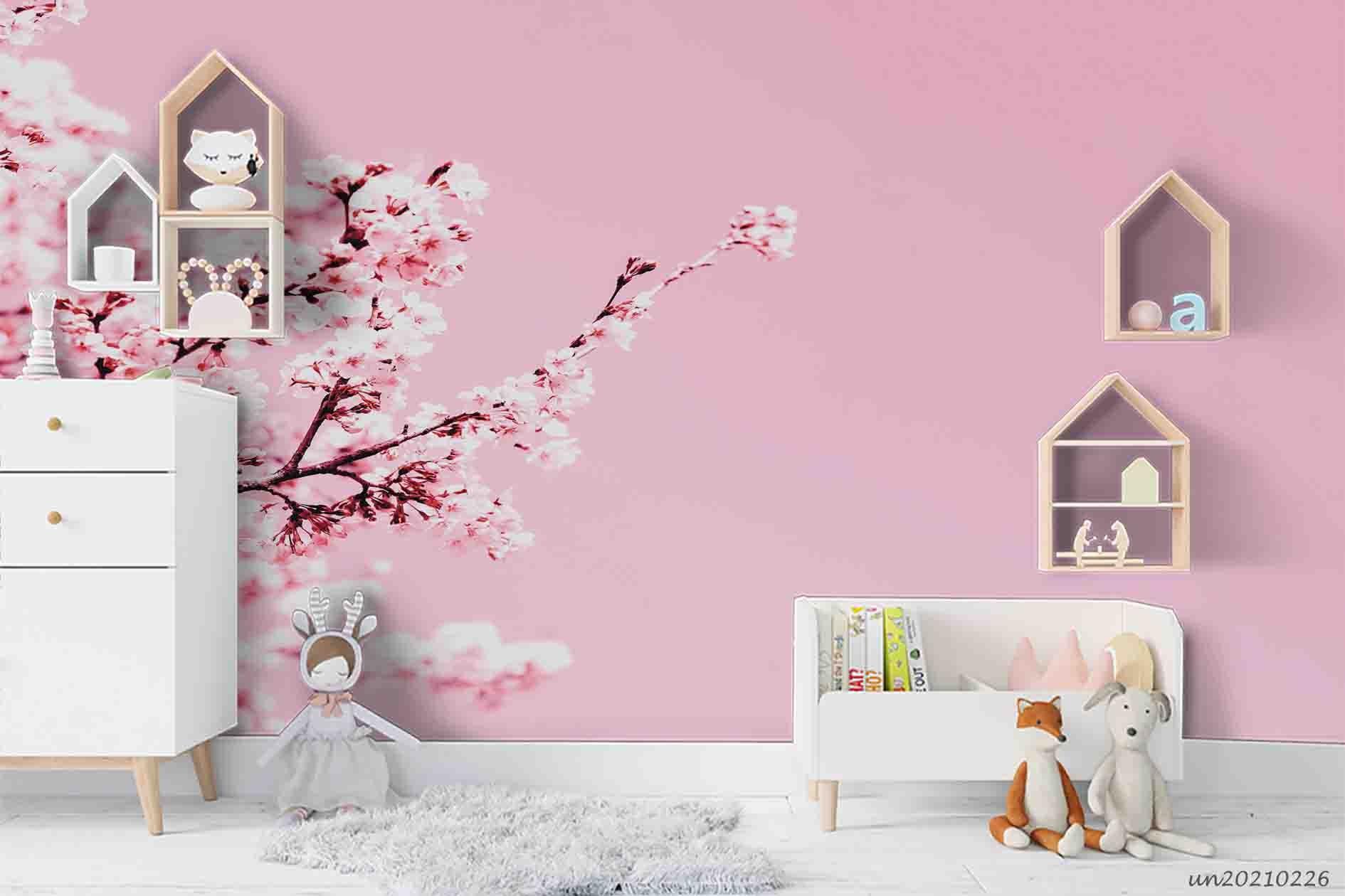 3D Pink Sakura Floral Wall Mural Wallpaper LQH 51- Jess Art Decoration