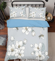 3D White Flowers Bee Quilt Cover Set Bedding Set Pillowcases  211- Jess Art Decoration