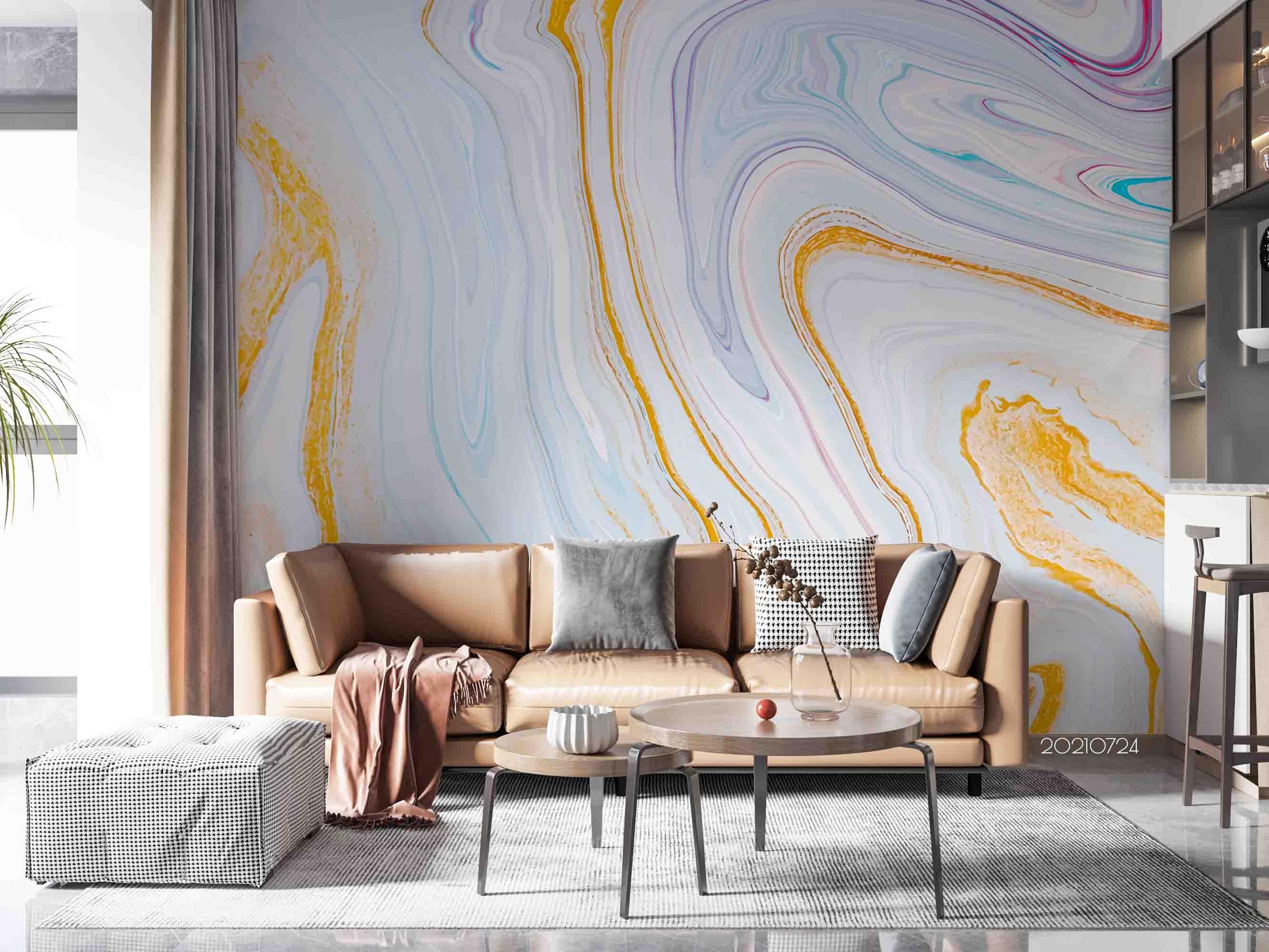 3D White Golden Marble Texture Flowing Wall Mural Wallpaper SWW3626- Jess Art Decoration