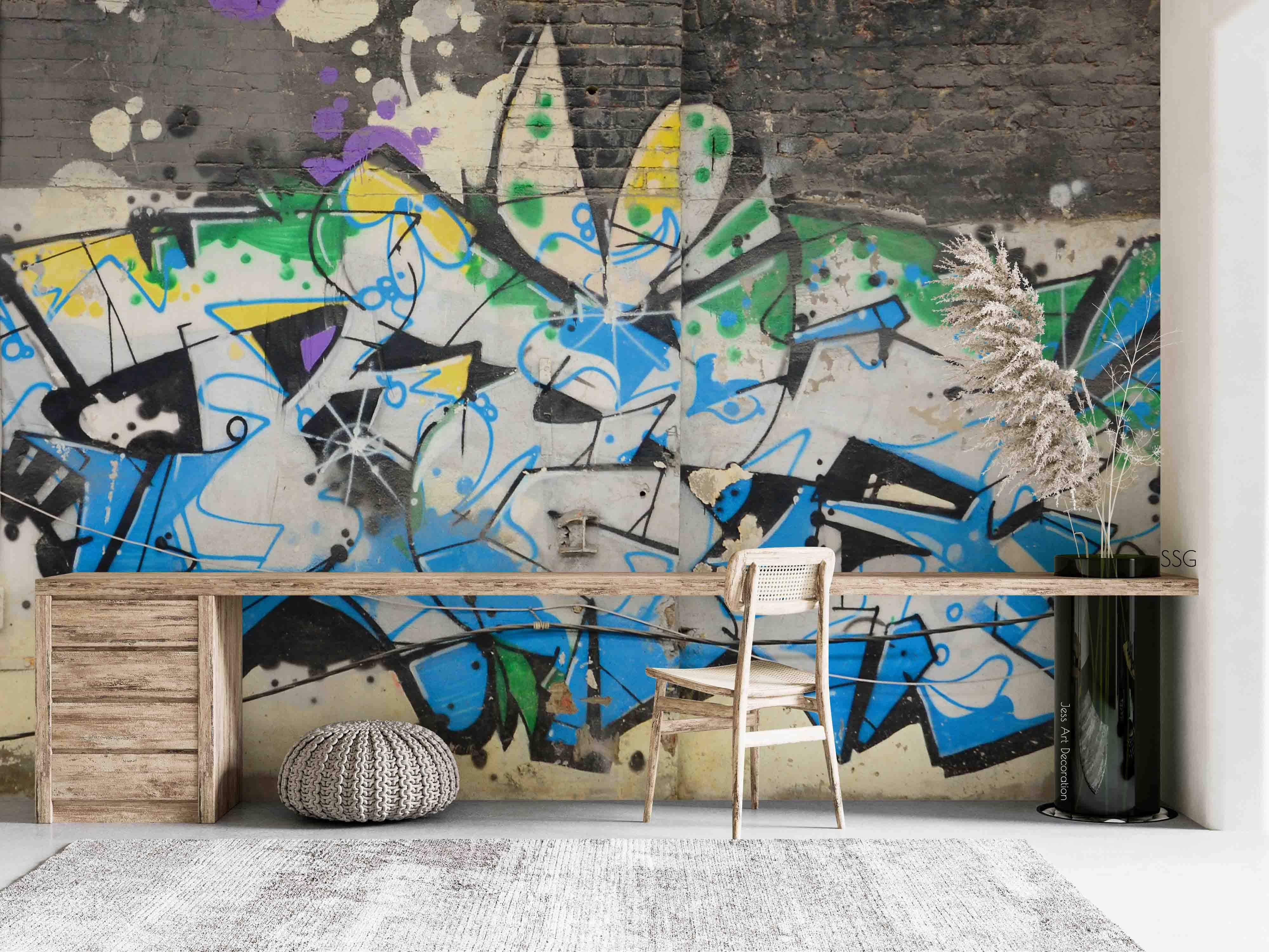 Brick Graffiti Wallpaper urban graffiti wall mural for teen room, studio or feature wall