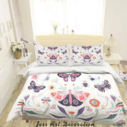 3D White Butterfly Floral Bird Quilt Cover Set Bedding Set Duvet Cover Pillowcases SF17- Jess Art Decoration