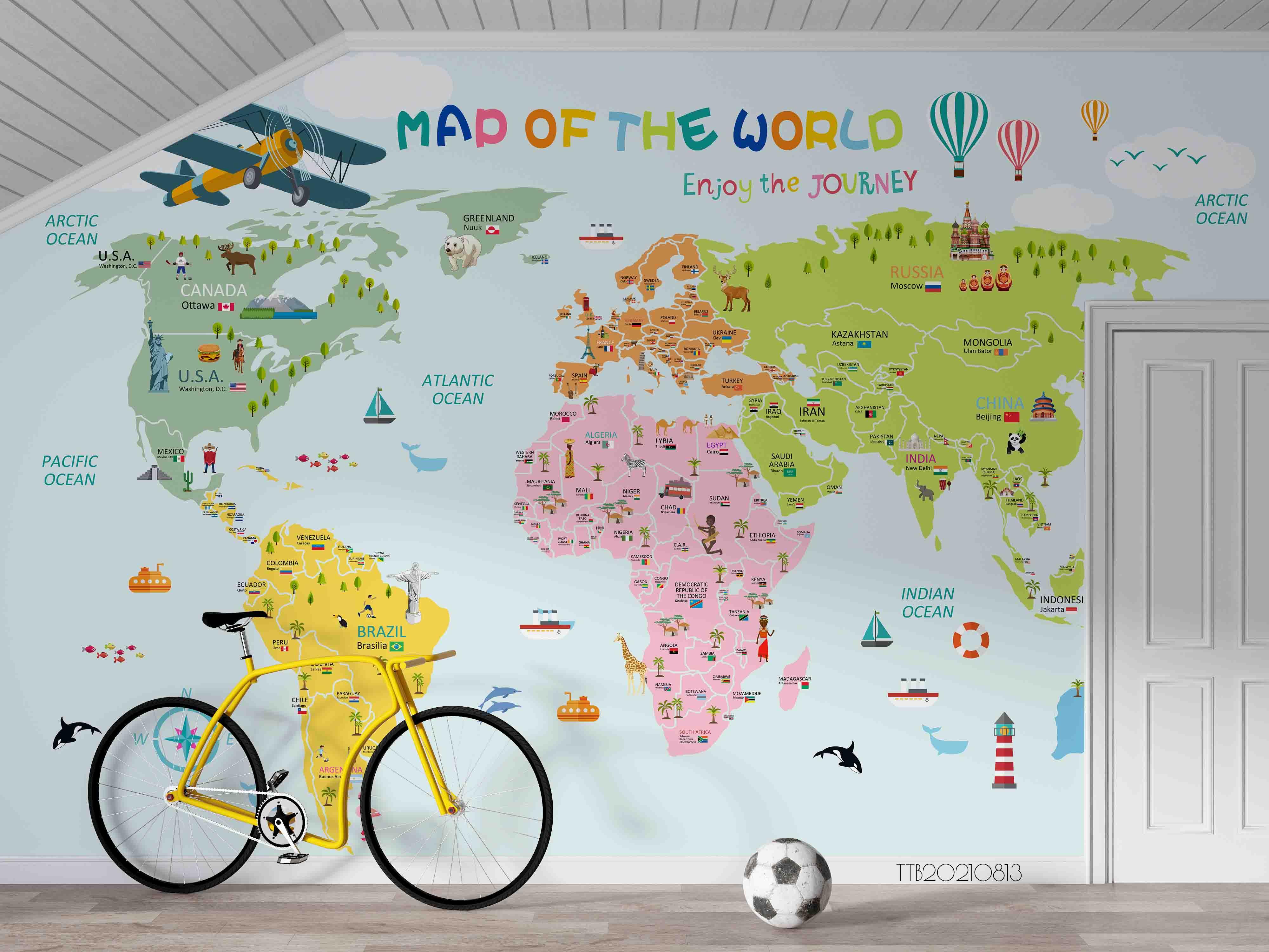 3D Cartoon Color Abstract Animal Map World Wall Mural Wallpaper SWW5135- Jess Art Decoration