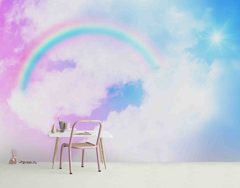 3D Bright Blue Sky Rainbow White Cloud Wall Mural Wallpaper best seller D77