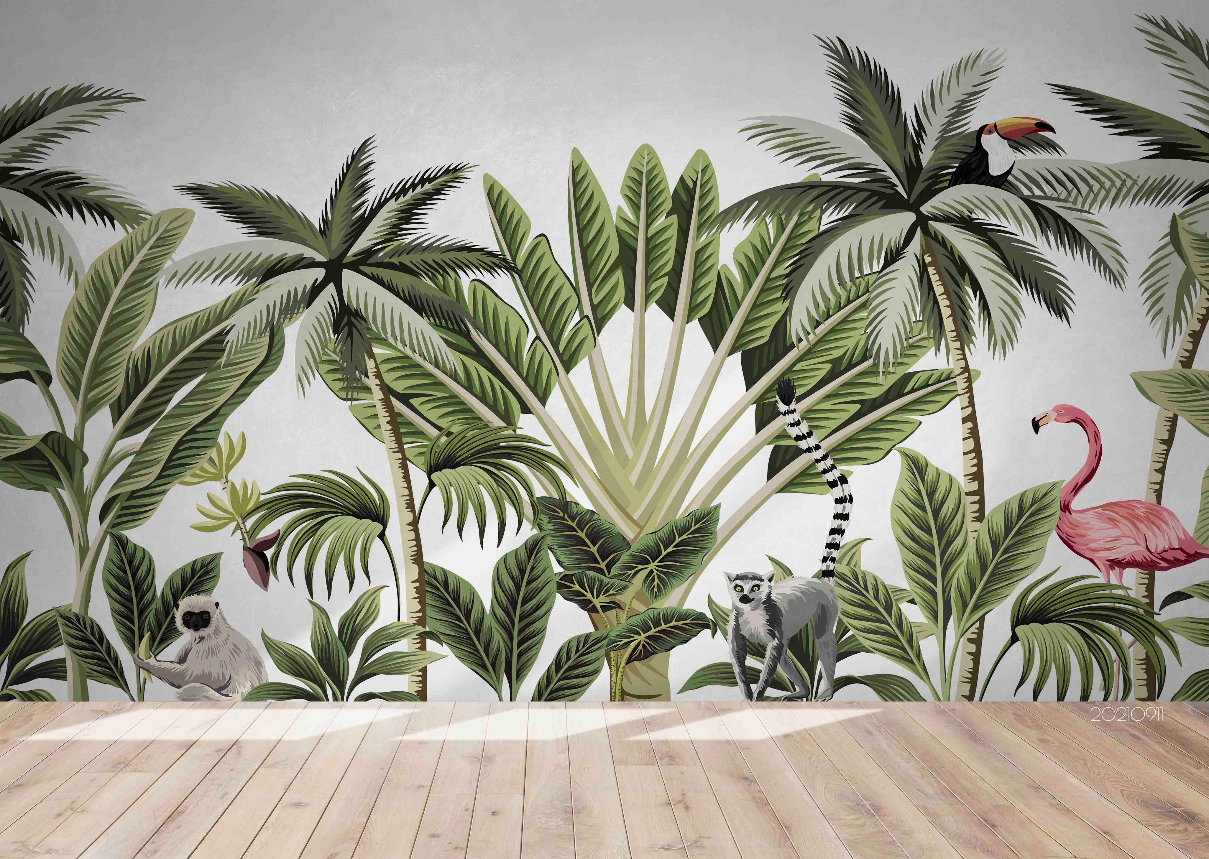 3D Tropical Jungle Flamingo Wall Mural Wallpaper LQH 798- Jess Art Decoration