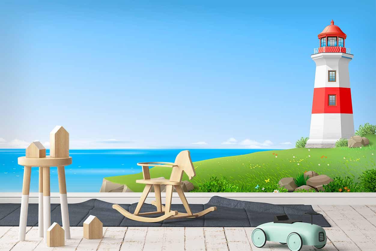 3D Blue Beach Lighthouse Wall Mural Wallpaper 05- Jess Art Decoration