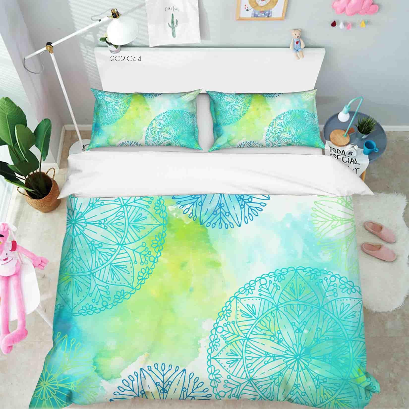3D Watercolor Green Floral Quilt Cover Set Bedding Set Duvet Cover Pillowcases 40- Jess Art Decoration