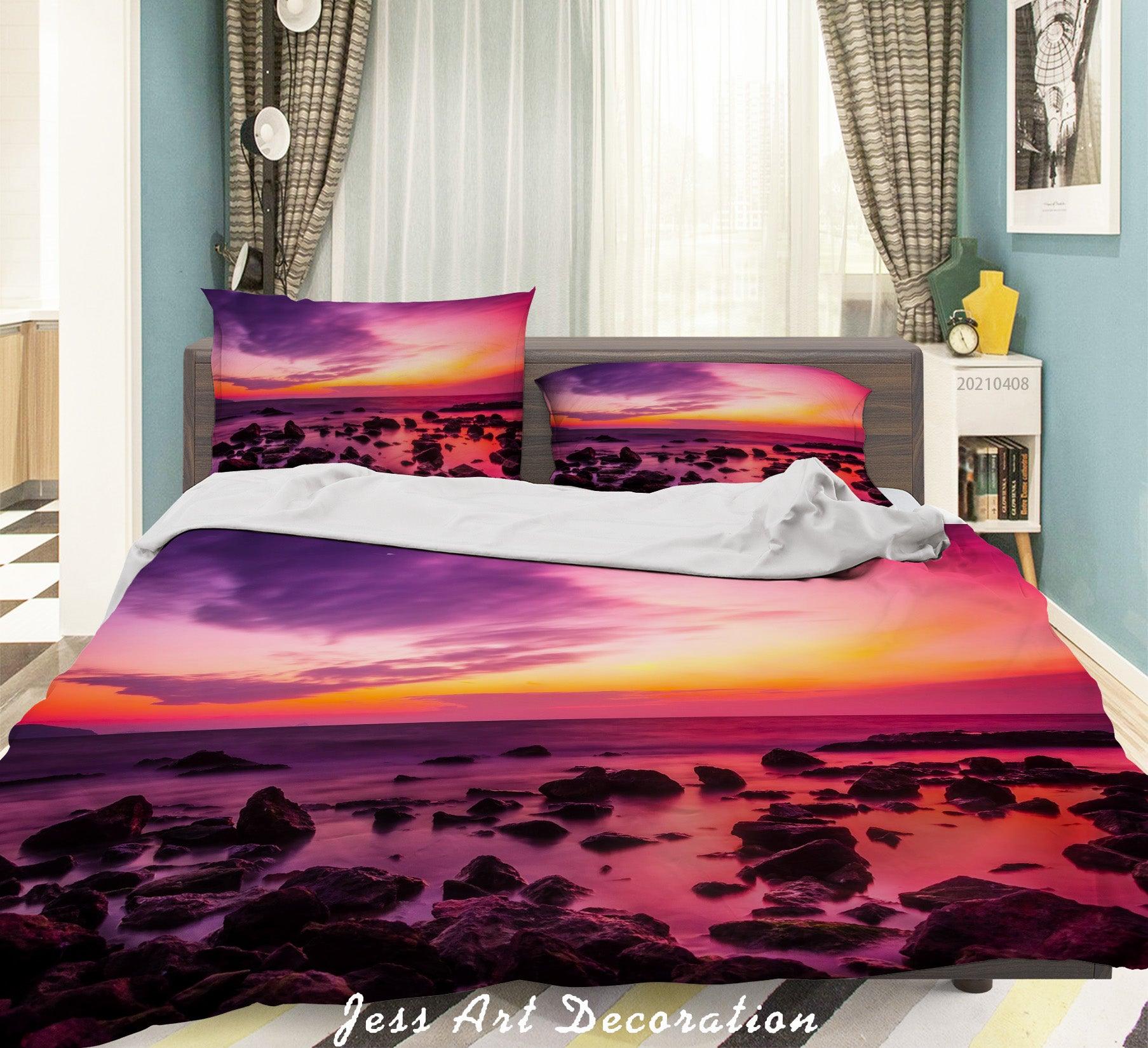 3D Sunset Sky Beach Rock Quilt Cover Set Bedding Set Duvet Cover Pillowcases 257- Jess Art Decoration