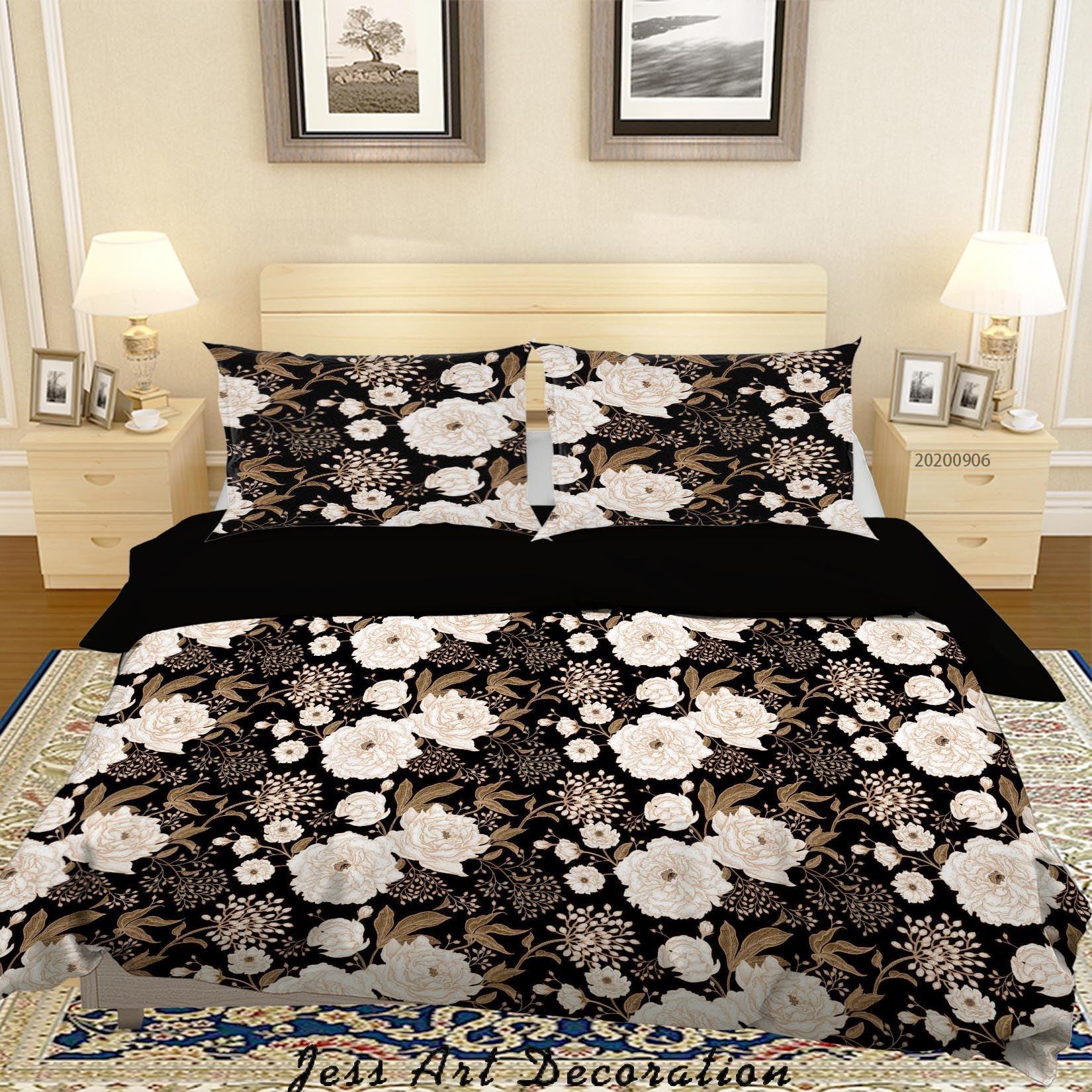 3D Vintage Fresh Leaves White Floral Pattern Quilt Cover Set Bedding Set Duvet Cover Pillowcases WJ 3635- Jess Art Decoration