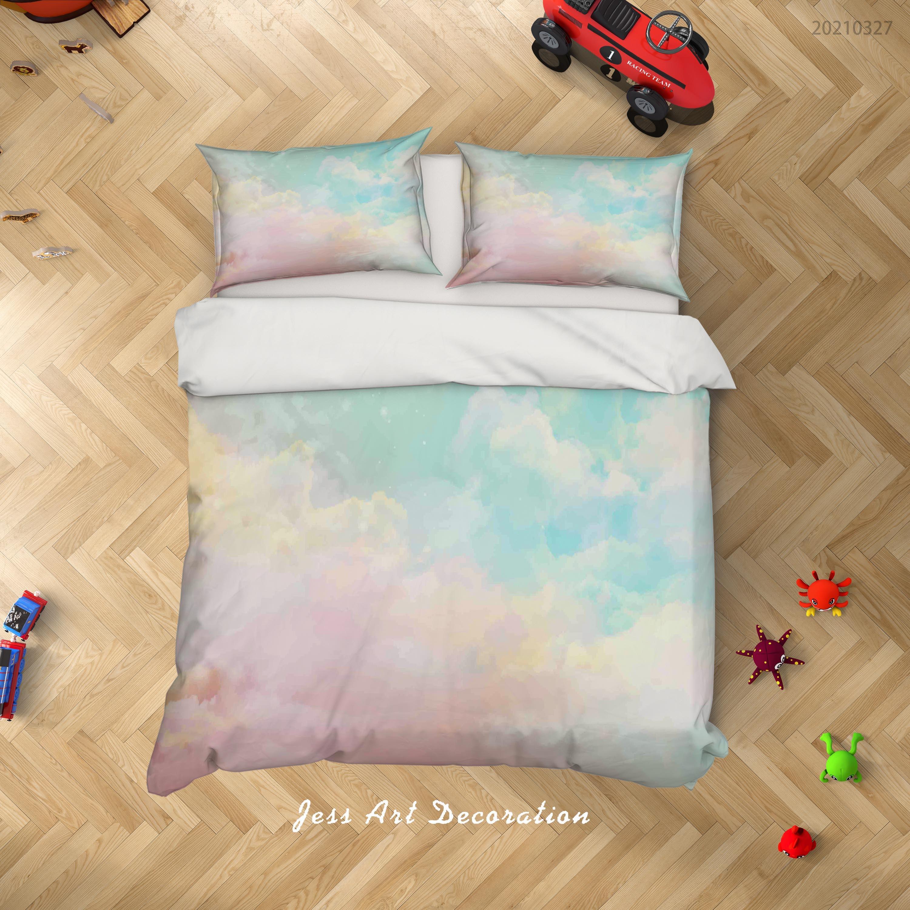 3D Watercolor Colorful Sky Cloud Quilt Cover Set Bedding Set Duvet Cover Pillowcases 60- Jess Art Decoration