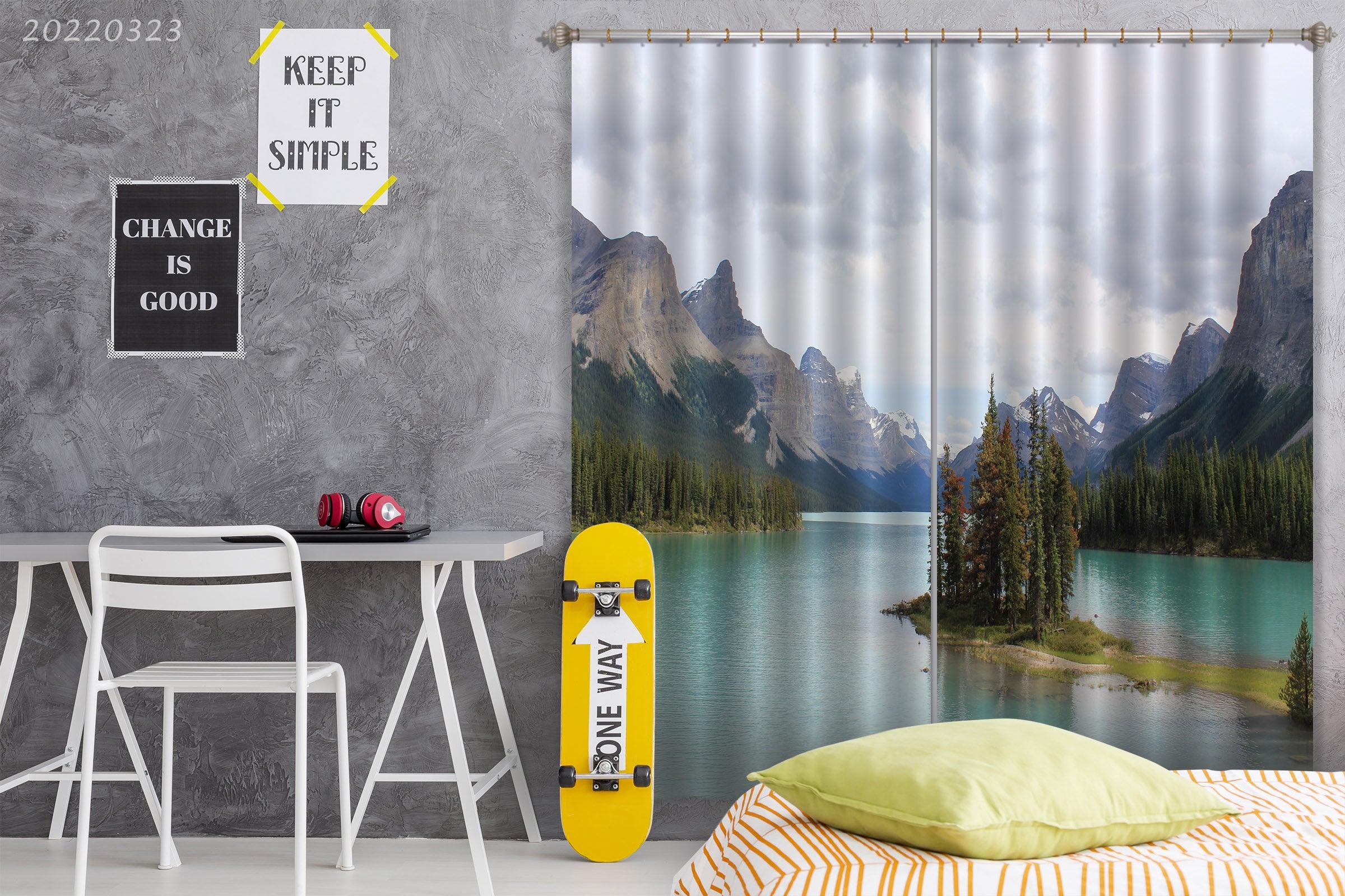3D Woods Mountain Peak River Scenery Curtains and Drapes GD 2695- Jess Art Decoration