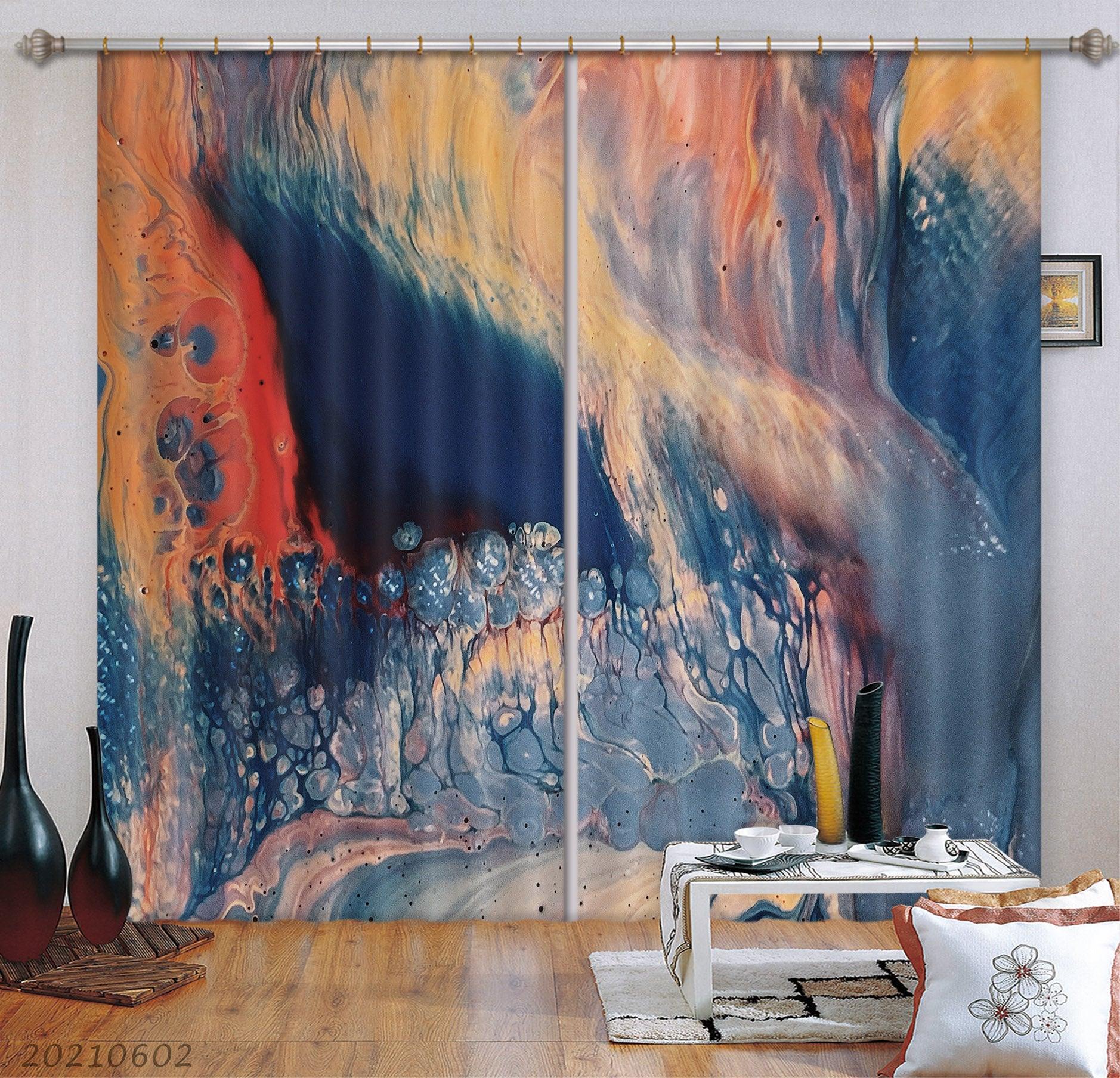 3D Abstract Blue Blister Water Texture Curtains and Drapes GD 666- Jess Art Decoration