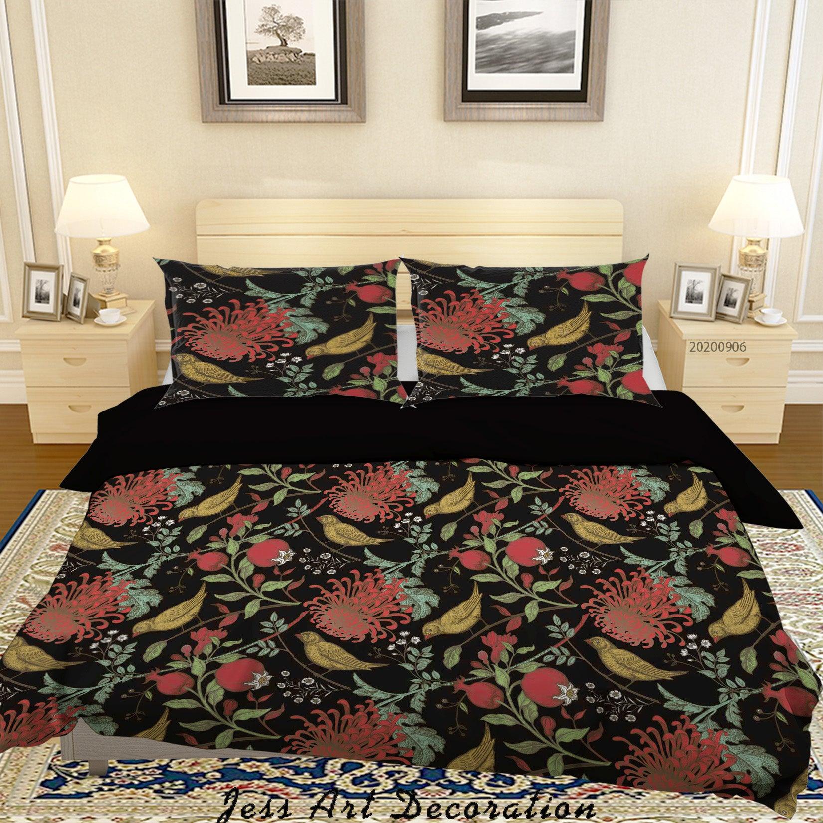 3D Vintage Leaves Red Floral Pattern Quilt Cover Set Bedding Set Duvet Cover Pillowcases WJ 3647- Jess Art Decoration