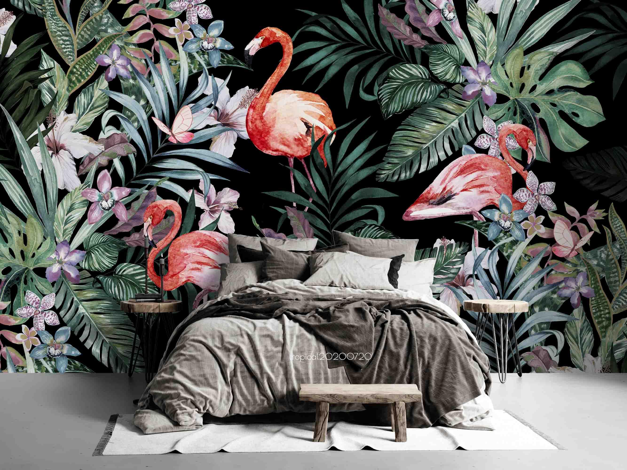 3D Flamingo Flowers Wall Mural Wallpaper SF29- Jess Art Decoration