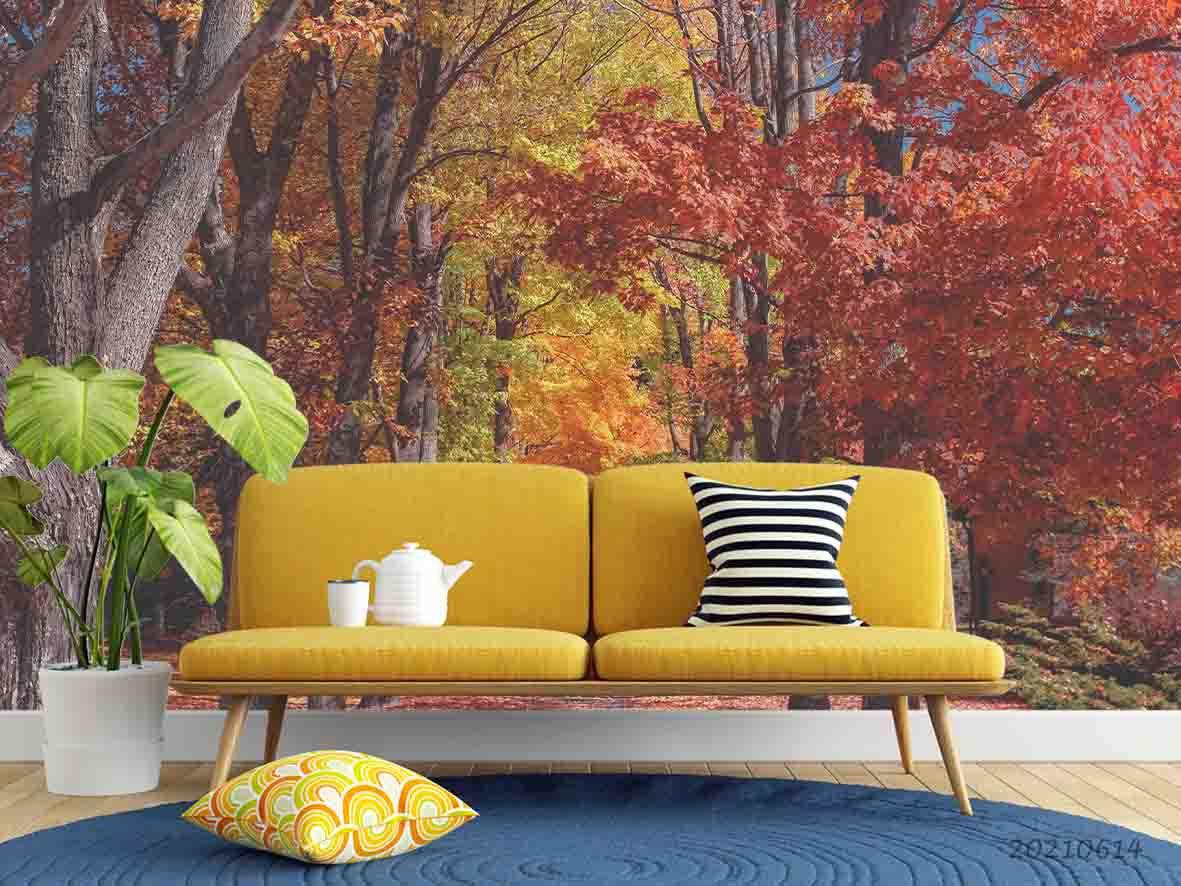 3D Red Maple Woods Rural Park Wall Mural Wallpaper SWW2335- Jess Art Decoration
