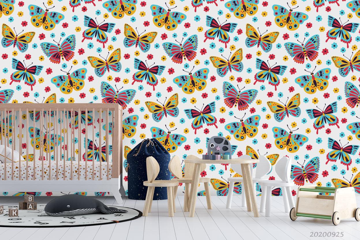 Cartoon Colorful Floral Butterfly Animal Pattern Wall Mural Wallpaper LXL- Jess Art Decoration