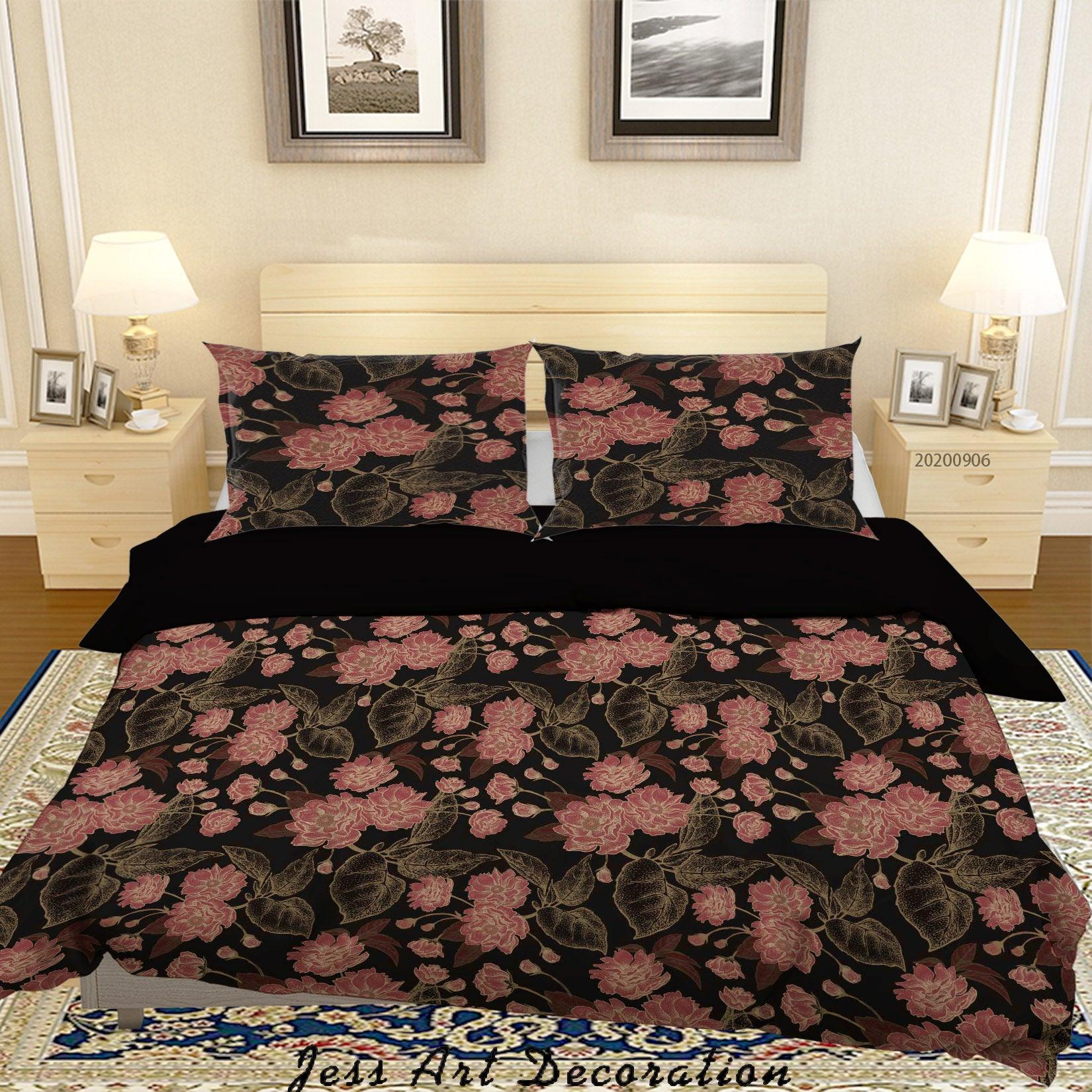 3D Vintage Leaves Red Floral Pattern Quilt Cover Set Bedding Set Duvet Cover Pillowcases WJ 3646- Jess Art Decoration