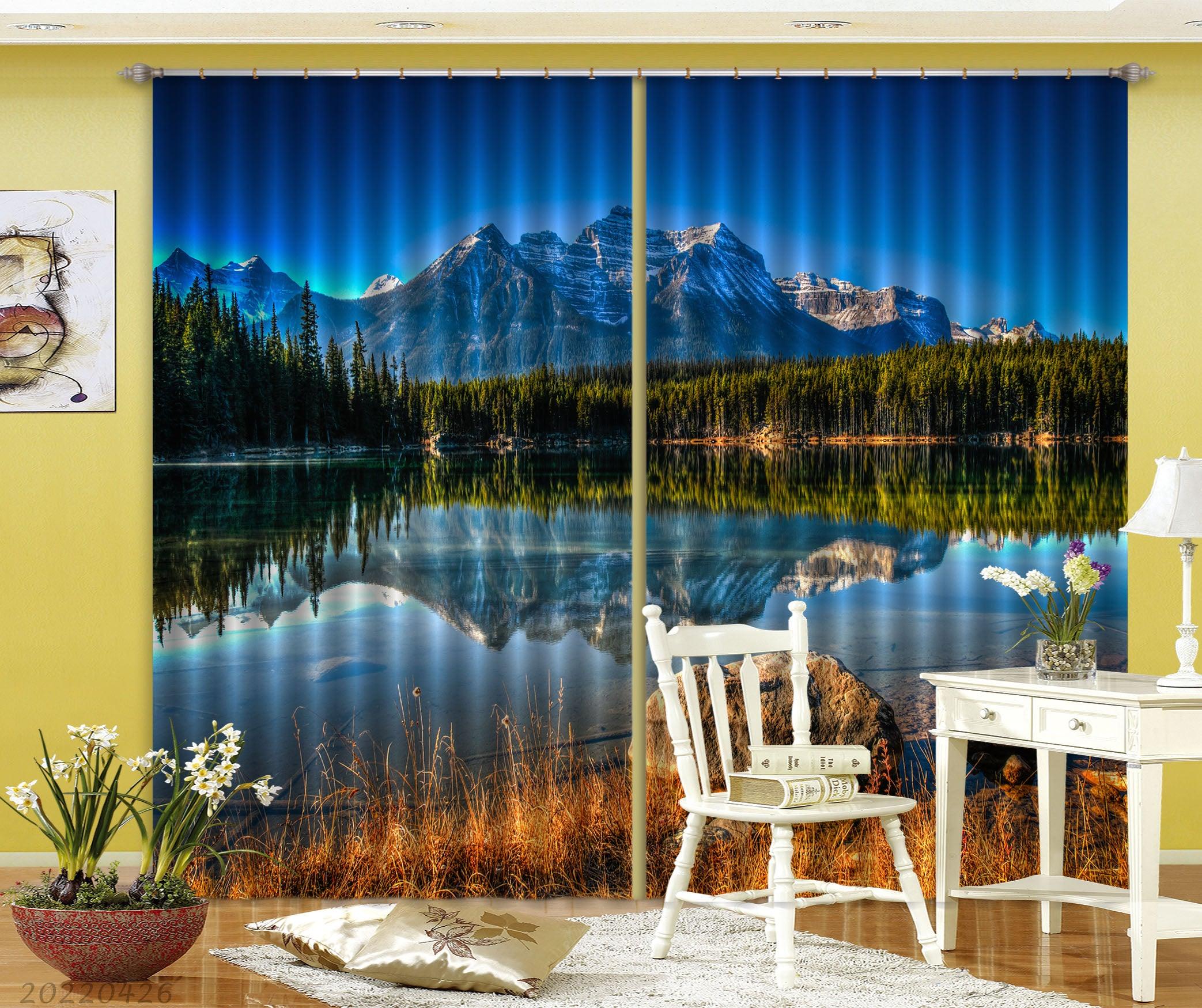 3D Landscape Mountain Lake Forest Blue Sky Curtains and Drapes GD 4932- Jess Art Decoration