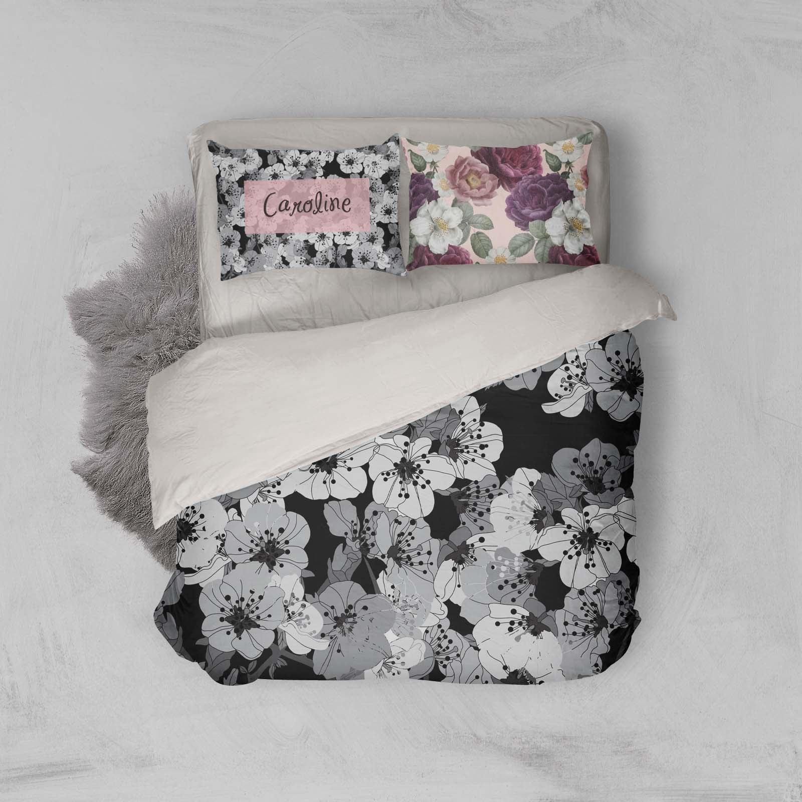 3D Gray Black Floral Quilt Cover Set Bedding Set Pillowcases 64- Jess Art Decoration