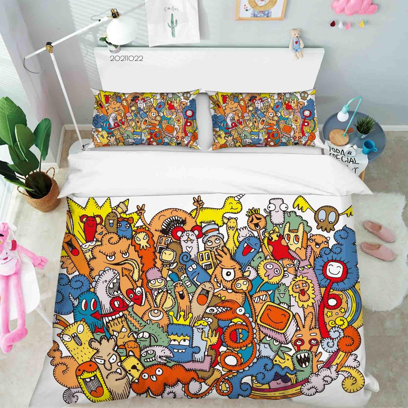 3D Abstract Color Monster Doodle Quilt Cover Set Bedding Set Duvet Cover Pillowcases 25- Jess Art Decoration