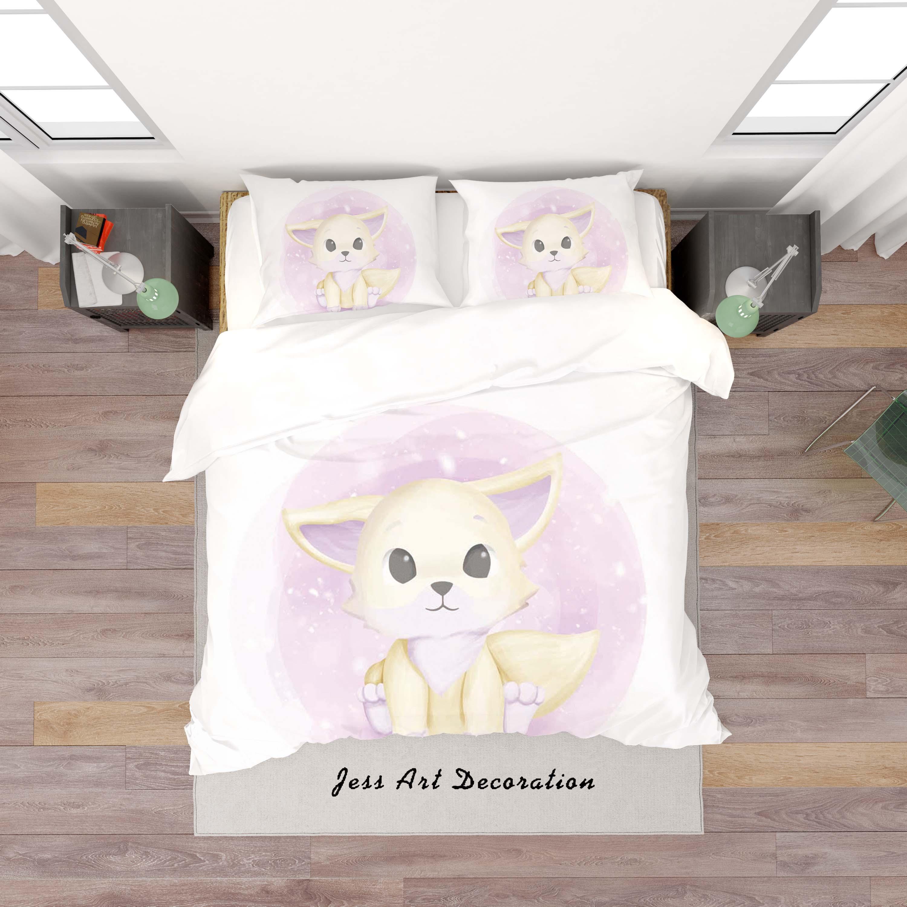 3D White Cartoon Animal Fox Quilt Cover Set Bedding Set Duvet Cover Pillowcases SF80- Jess Art Decoration