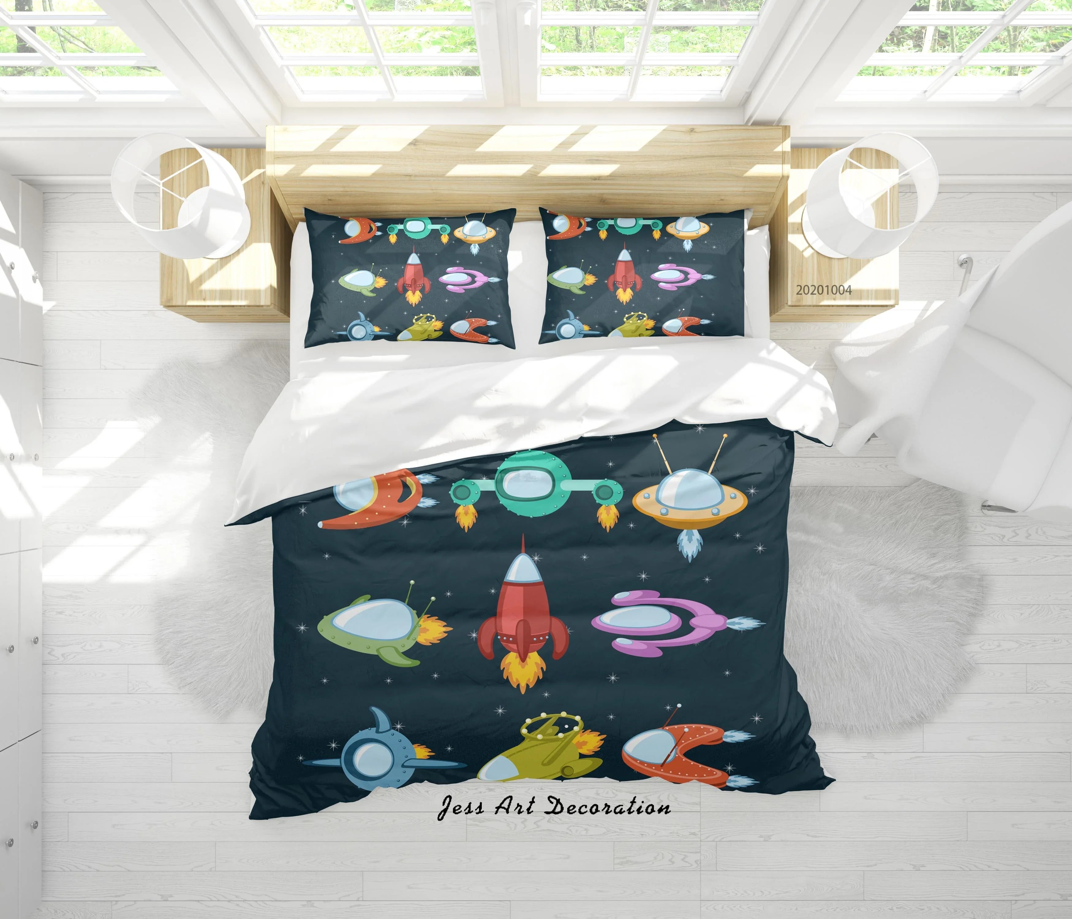 3D Planet Moon Spaceship Astronaut Pattern Quilt Cover Set Bedding Set Duvet Cover Pillowcases WJ 9312- Jess Art Decoration