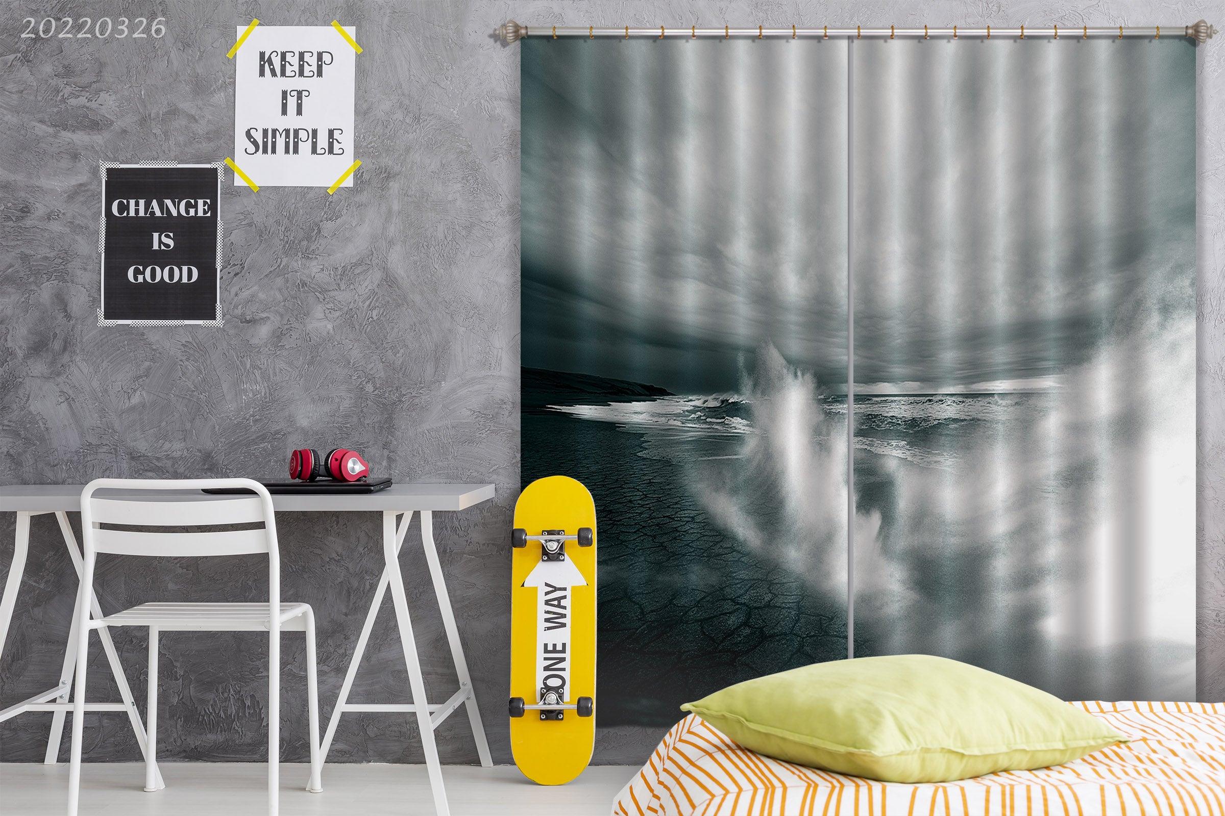 3D Sea Wave Cracked Coast Dark Cloud Curtains and Drapes GD 3044- Jess Art Decoration